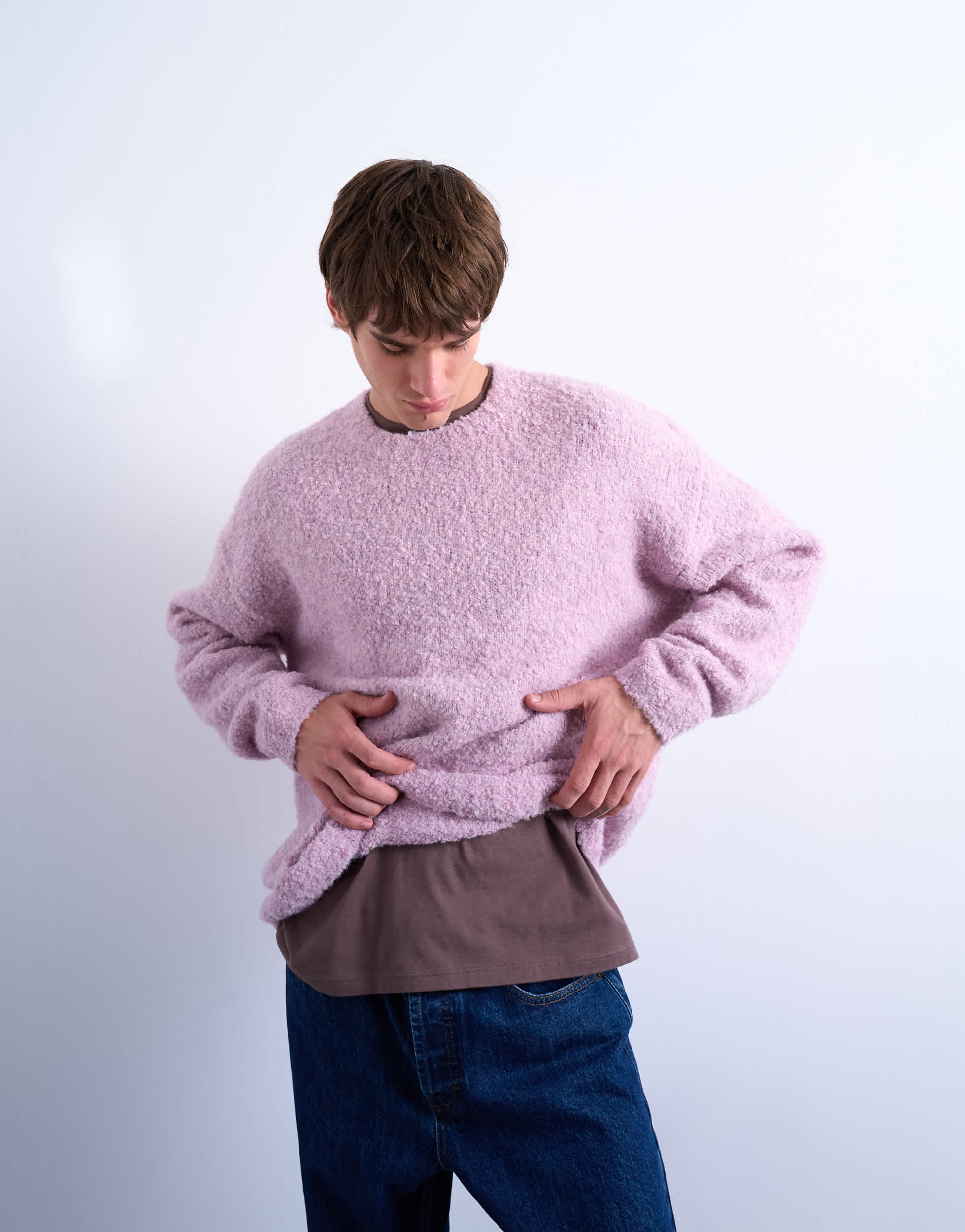 Topman relaxed fit boucle jumper in lilac
