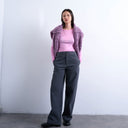 Topshop faux suede wide leg trouser with seam detail in slate