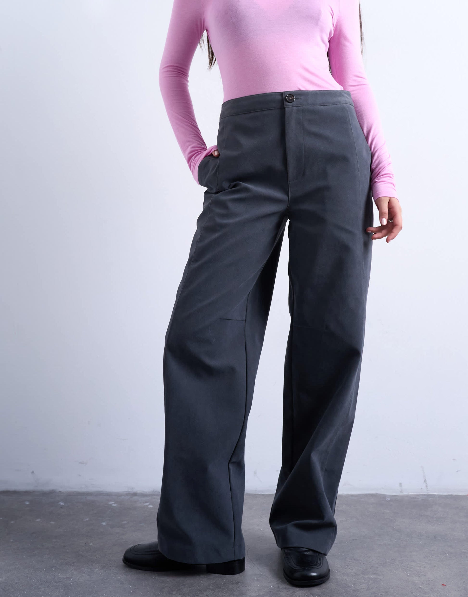 Topshop faux suede wide leg trouser with seam detail in slate