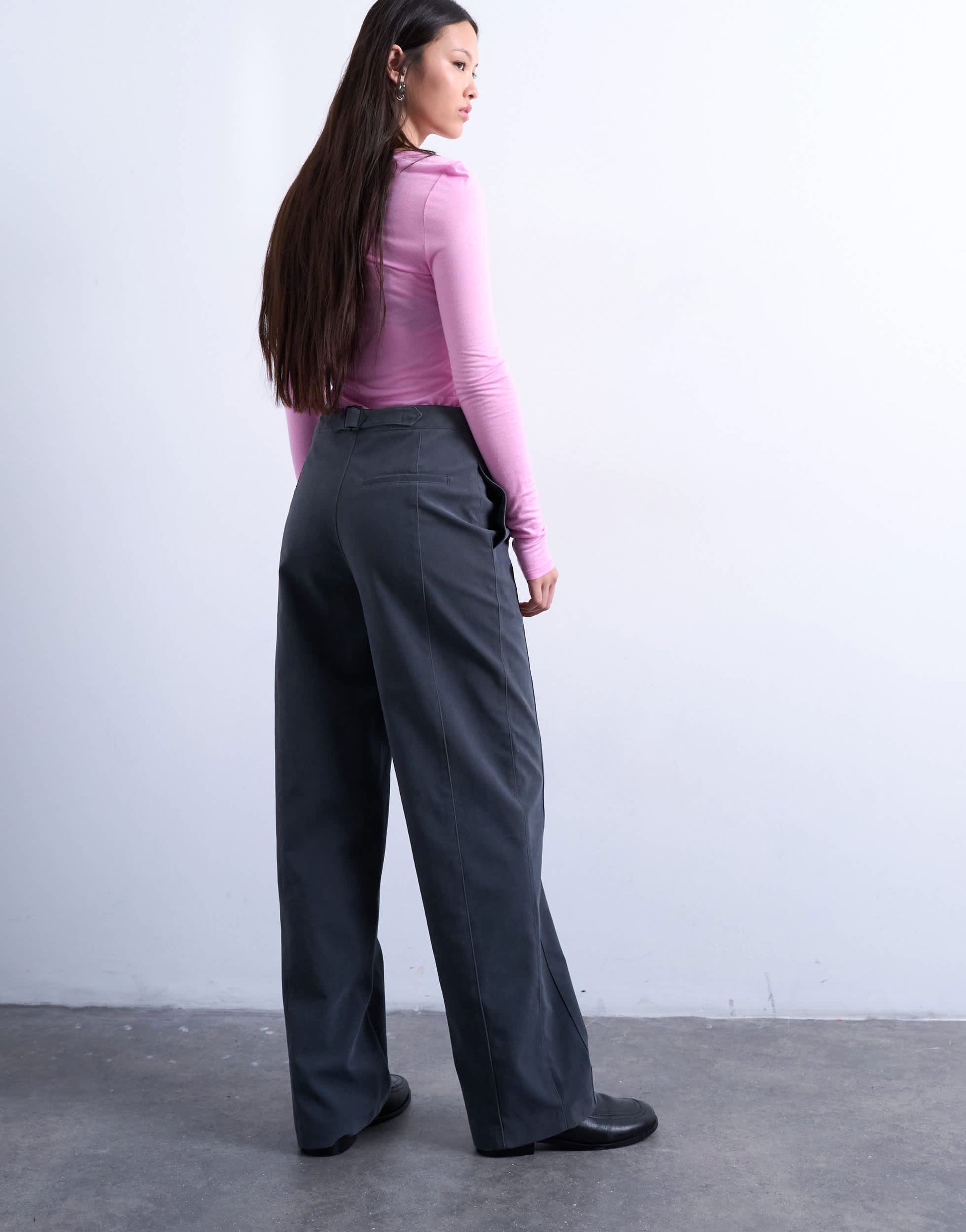 Topshop faux suede wide leg trouser with seam detail in slate