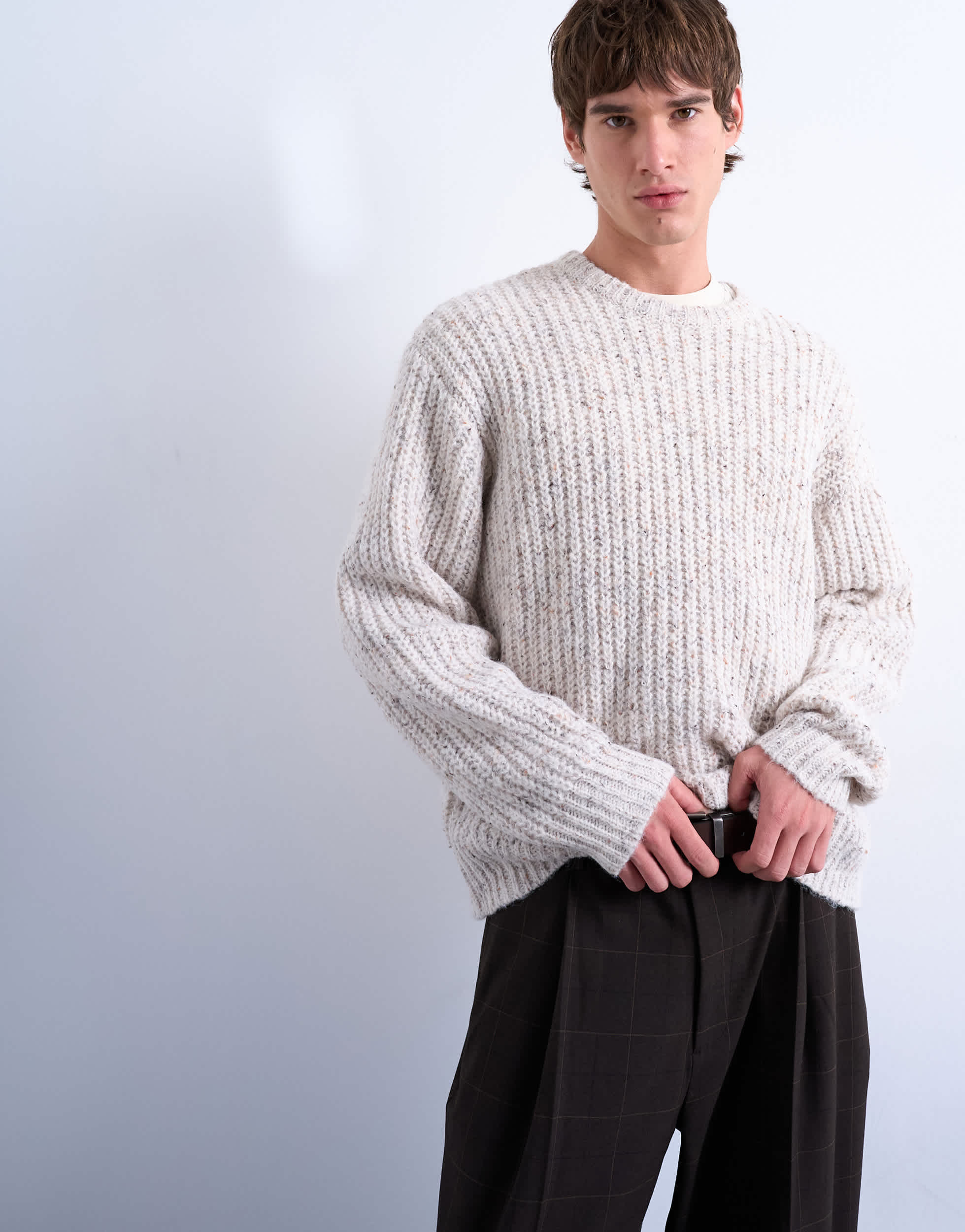 Pull en maille coupe décontractée Topman avec neps, coloris écru