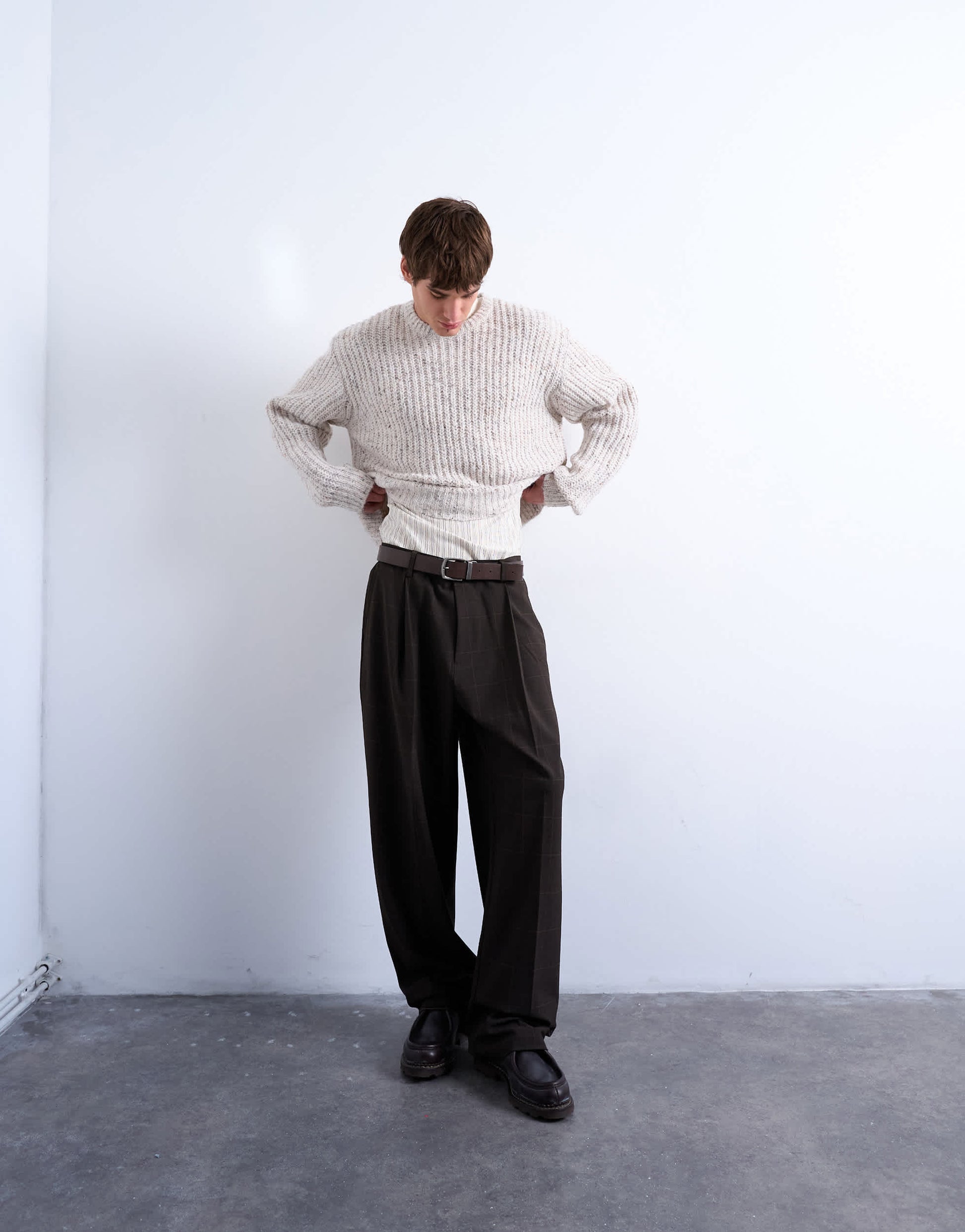 Topman relaxed fit knitted jumper with nep in ecru