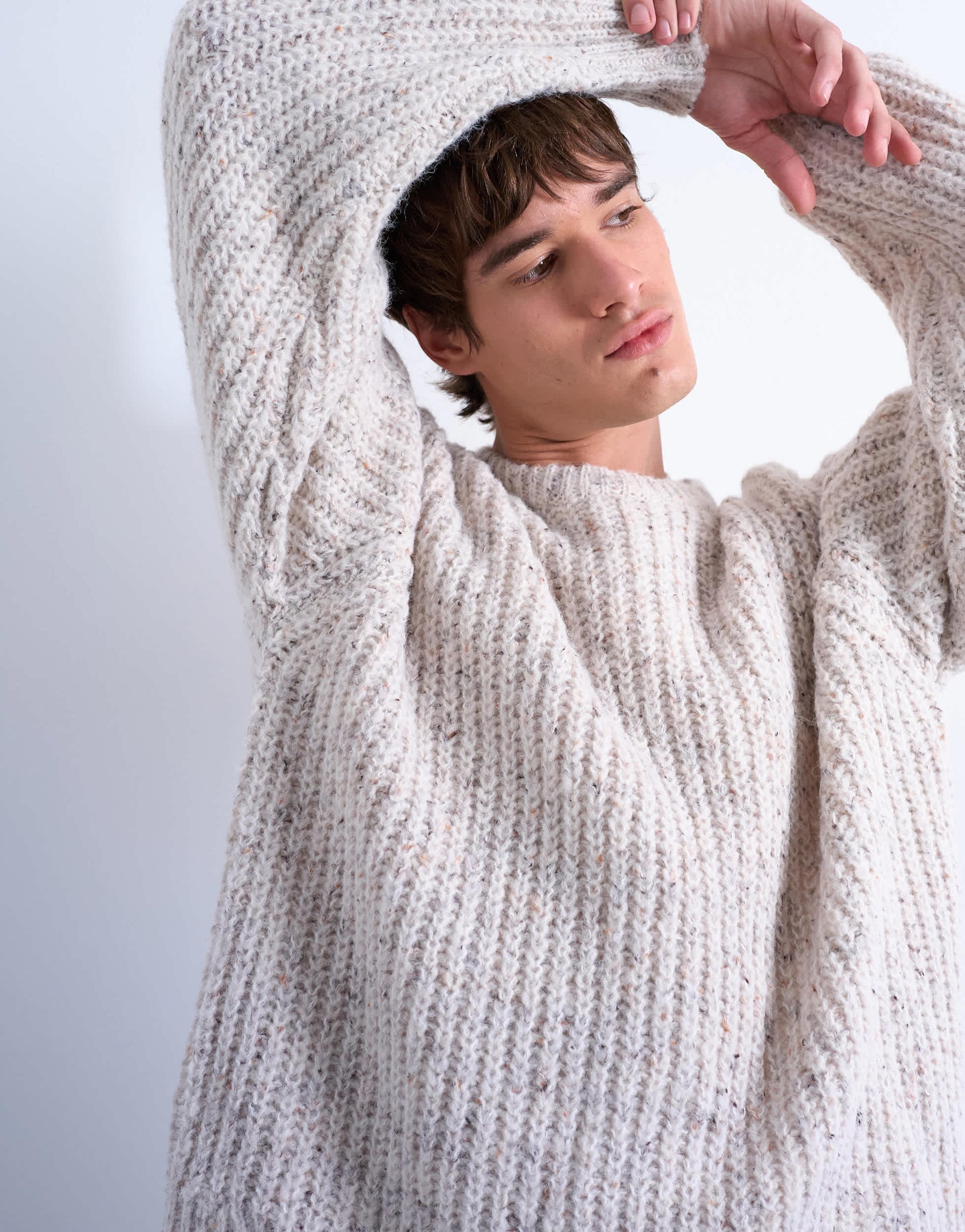Topman relaxed fit knitted jumper with nep in ecru