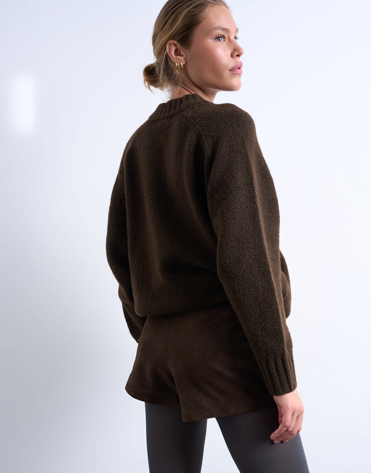 Topshop co ord real suede mini shorts in chocolate