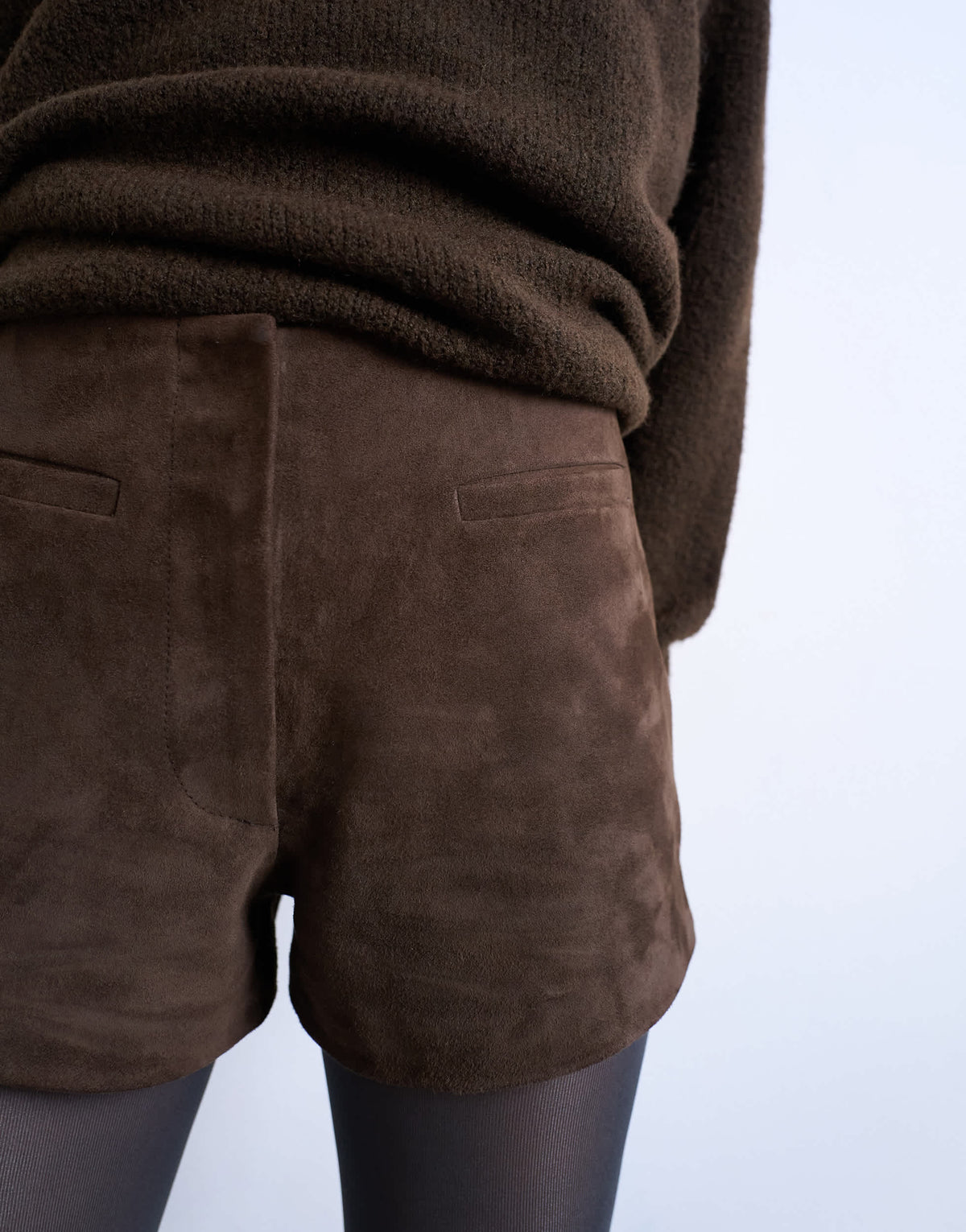 Topshop co ord real suede mini shorts in chocolate