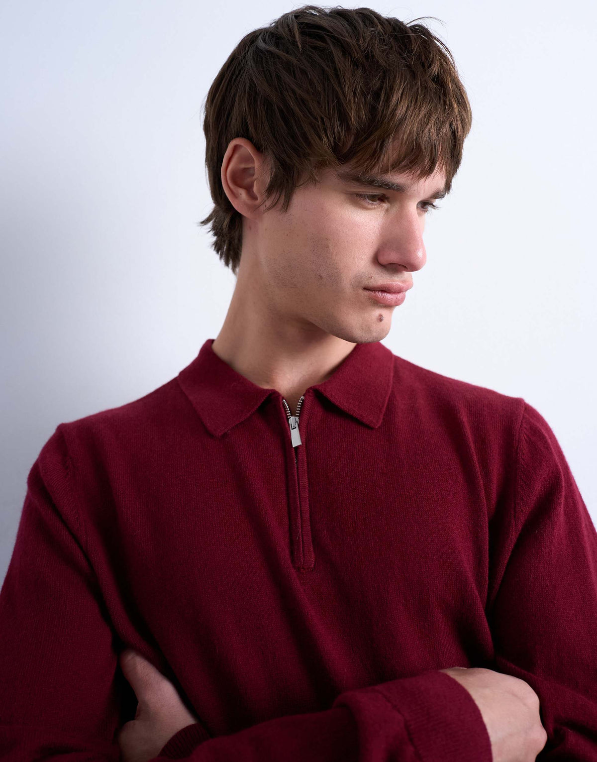 Topman essential knitted zip polo in burgundy