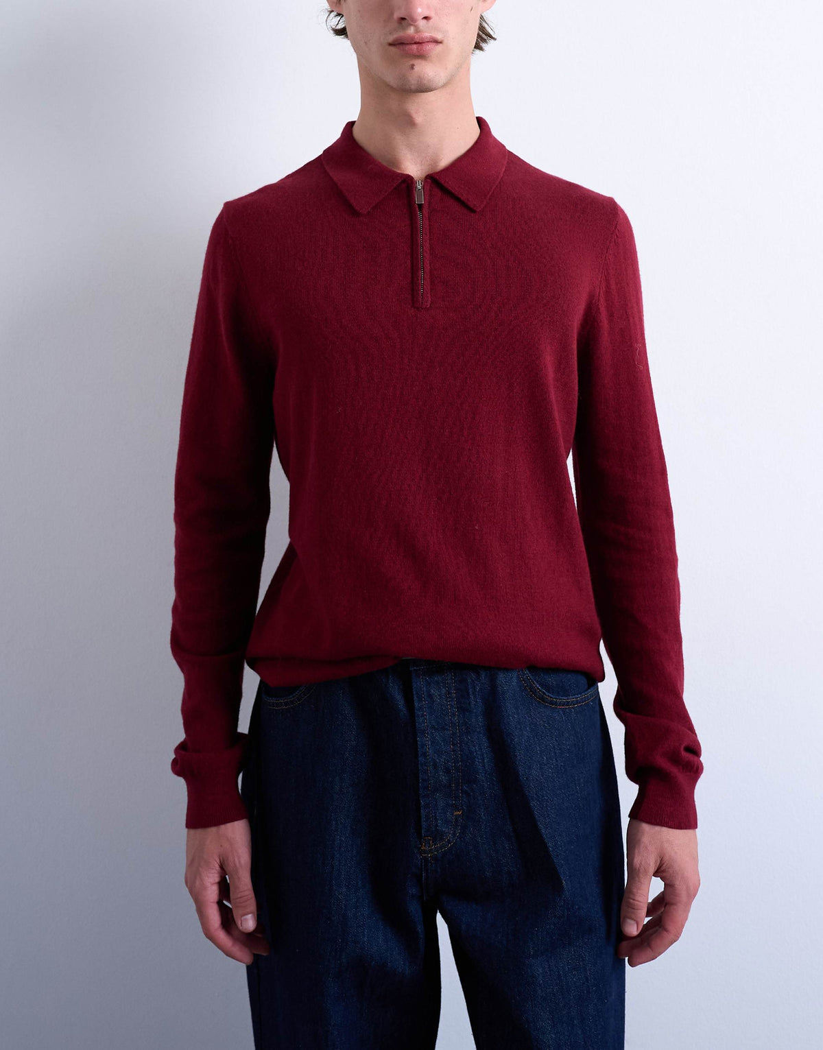 Topman essential knitted zip polo in burgundy