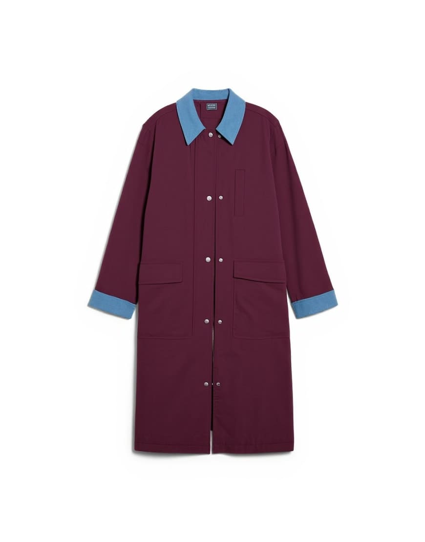 Topshop contrast collar longline shacket in burgundy