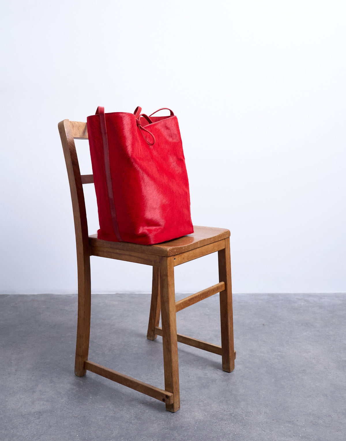 Topshop Luna hair on real leather tote bag in red