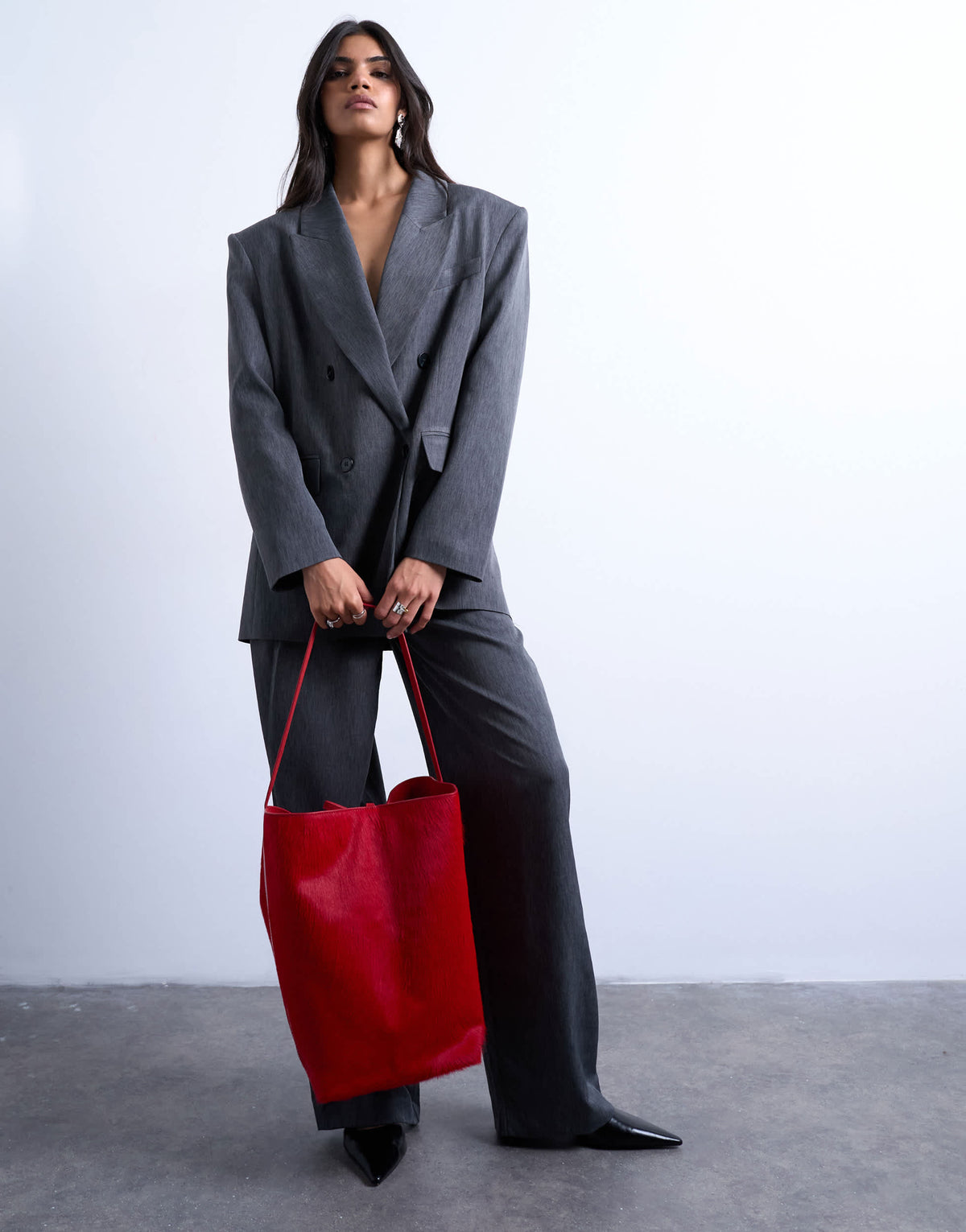 Topshop Luna hair on real leather tote bag in red