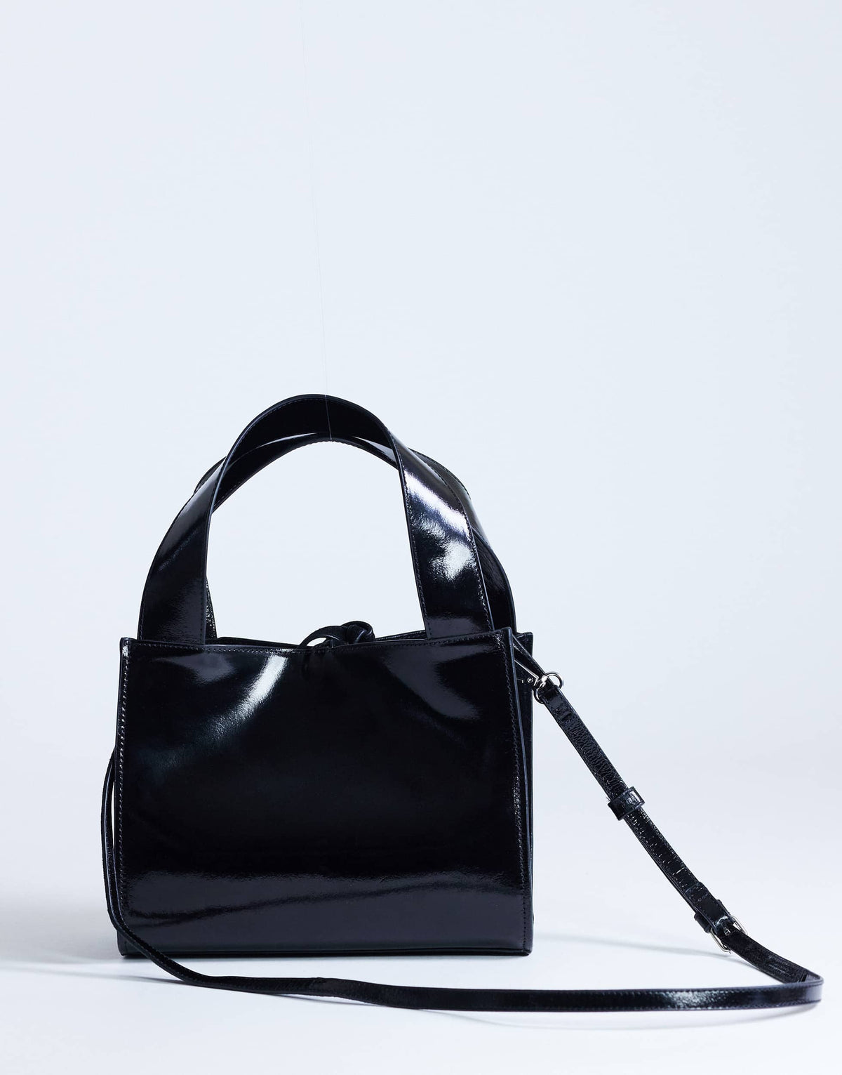 Topshop Sandy small real suede and leather grab bag with tie fastening in black