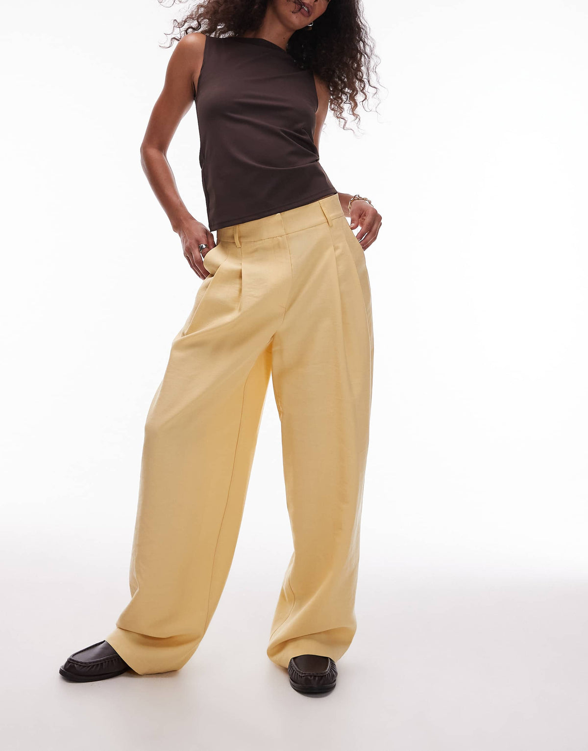 Topshop premium tailored wide leg cupro trousers in buttermilk