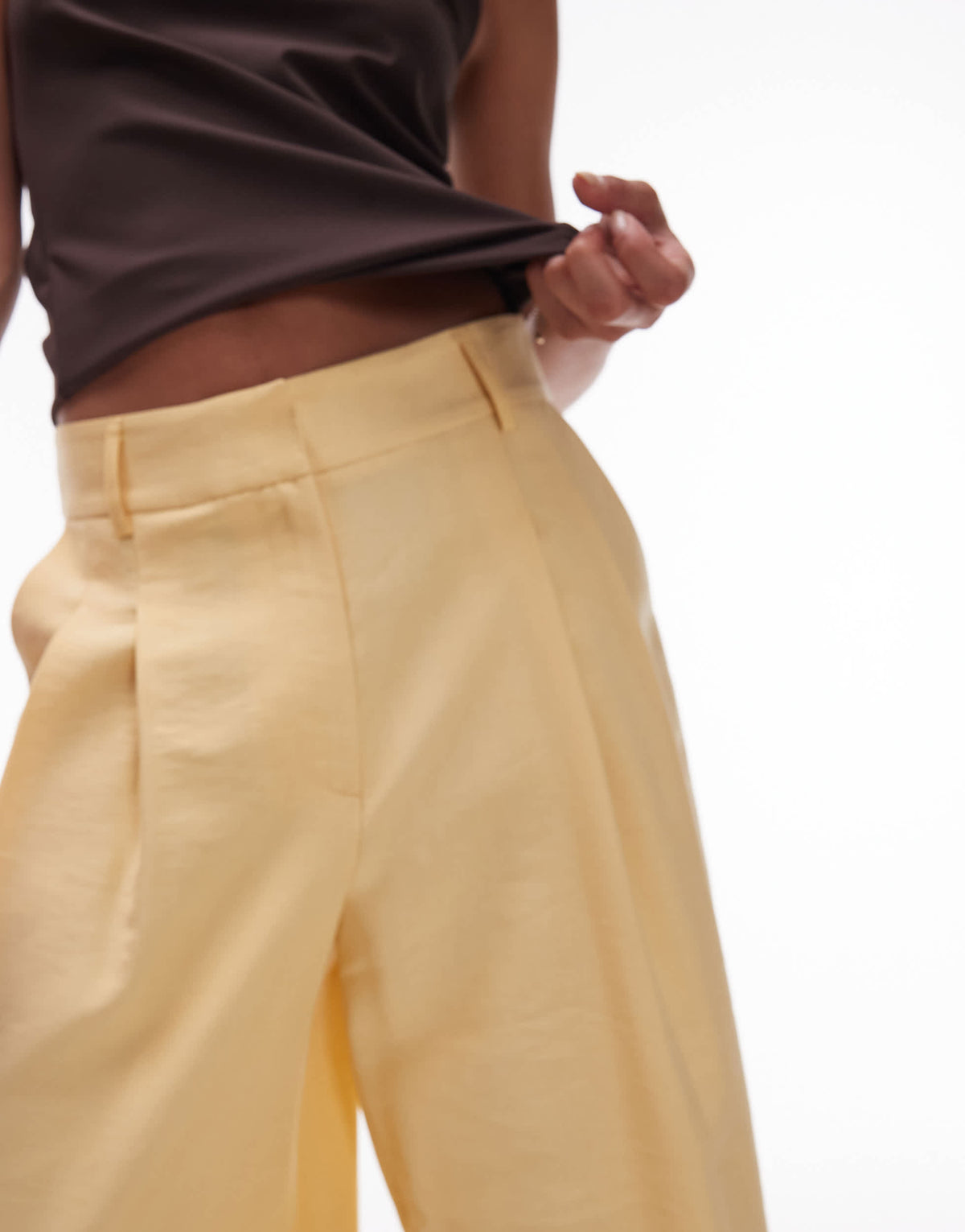 Topshop premium tailored wide leg cupro trousers in buttermilk