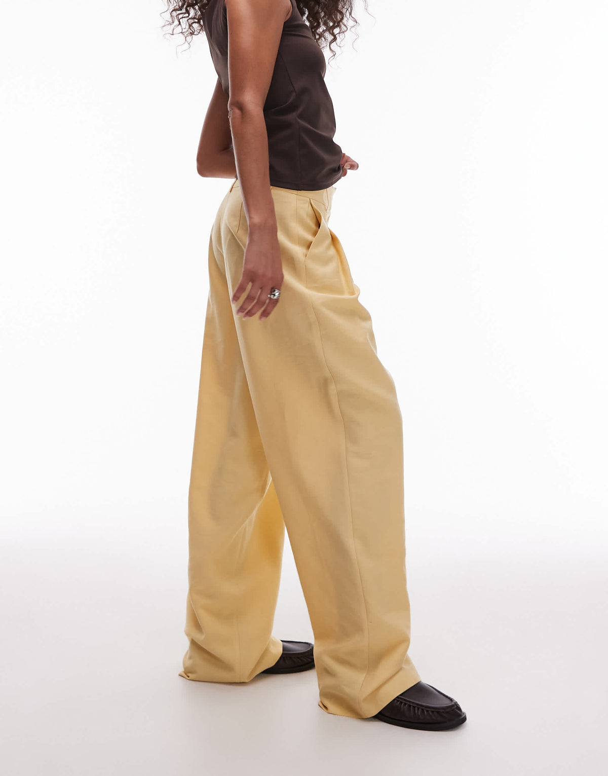 Topshop premium tailored wide leg cupro trousers in buttermilk