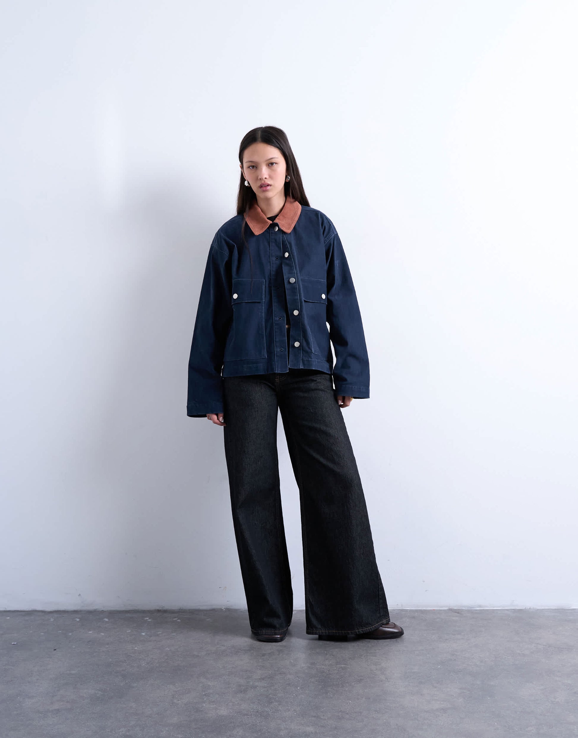 Topshop cut cord jacket with contrast cord collar in navy
