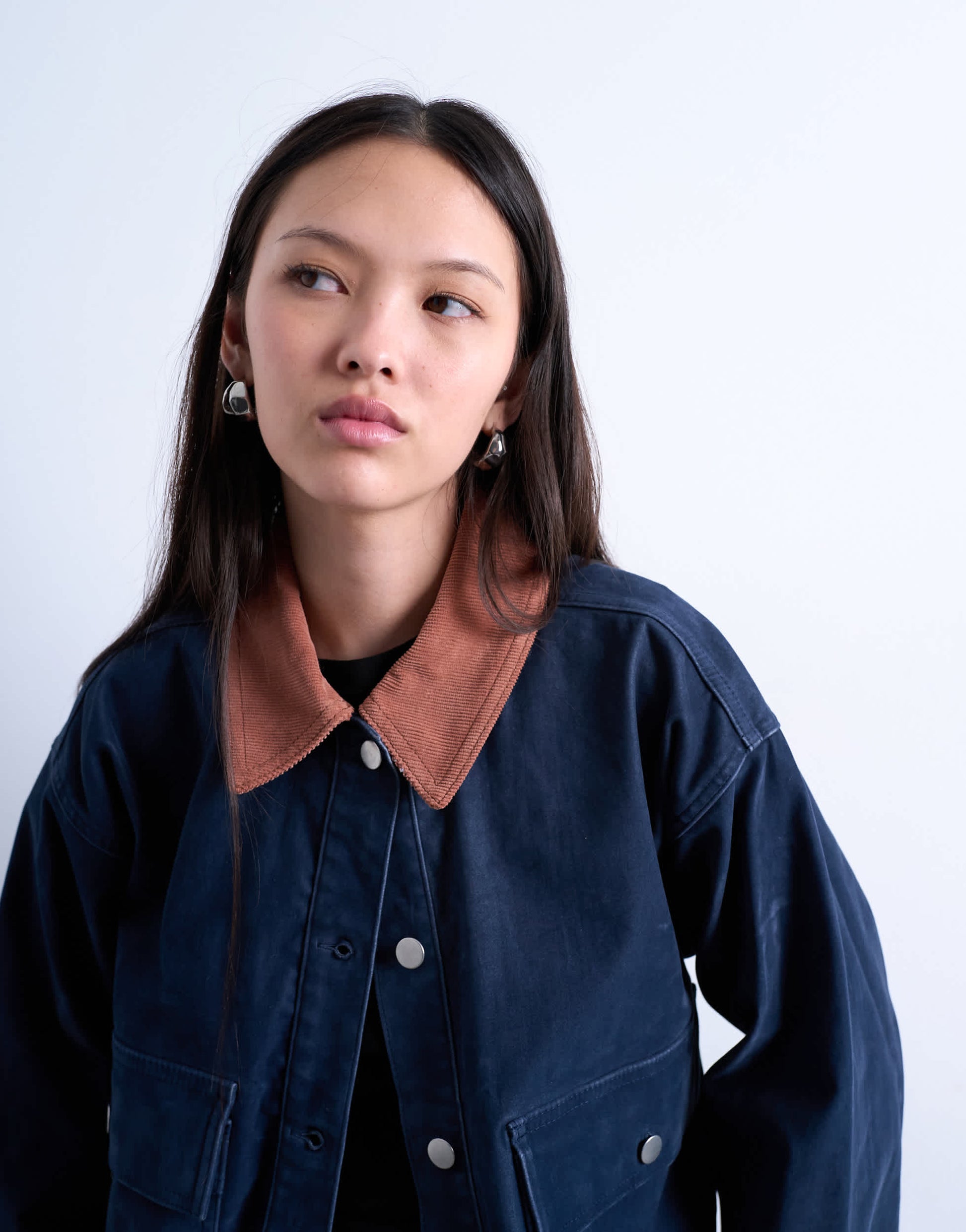 Topshop cut cord jacket with contrast cord collar in navy