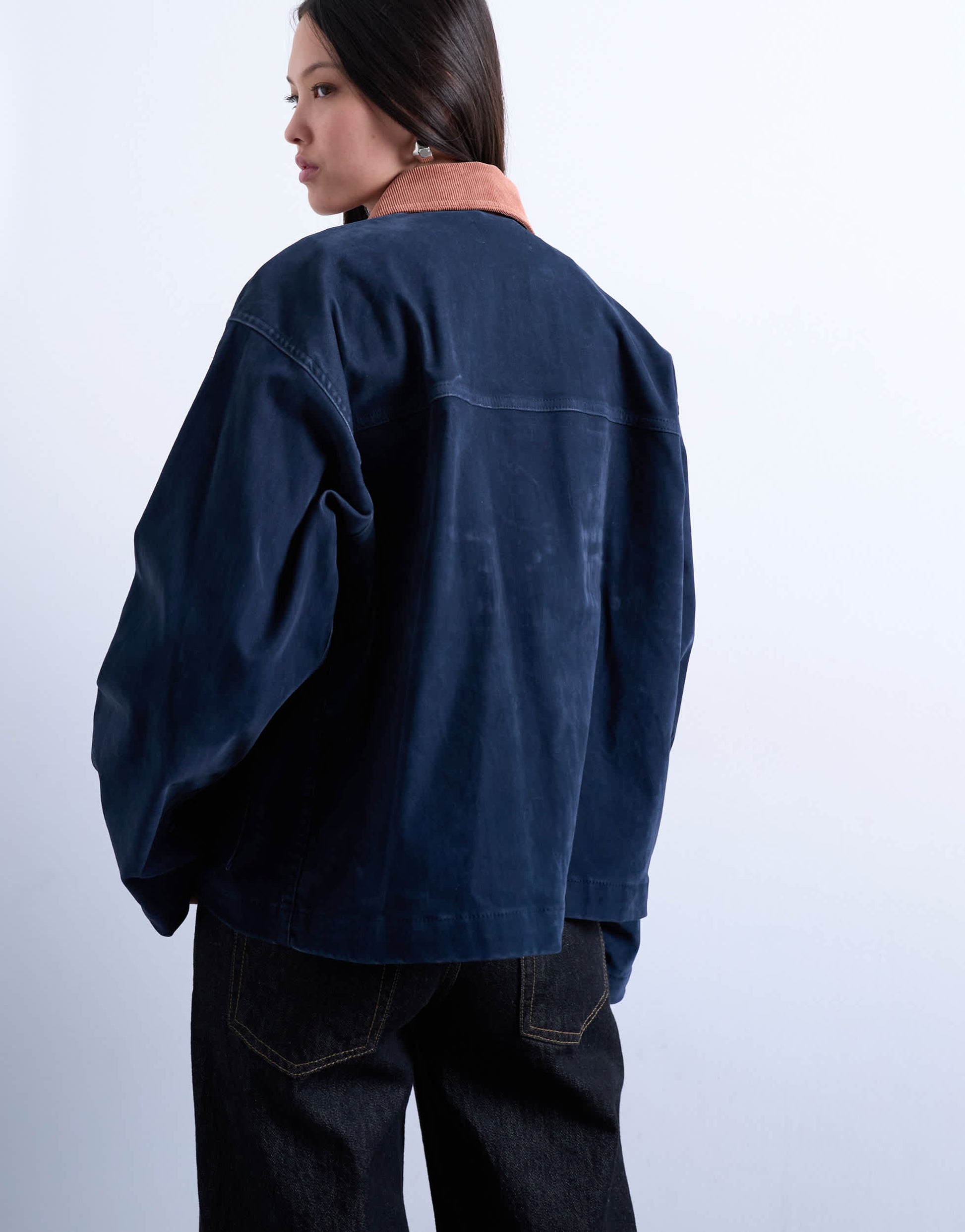 Topshop cut cord jacket with contrast cord collar in navy