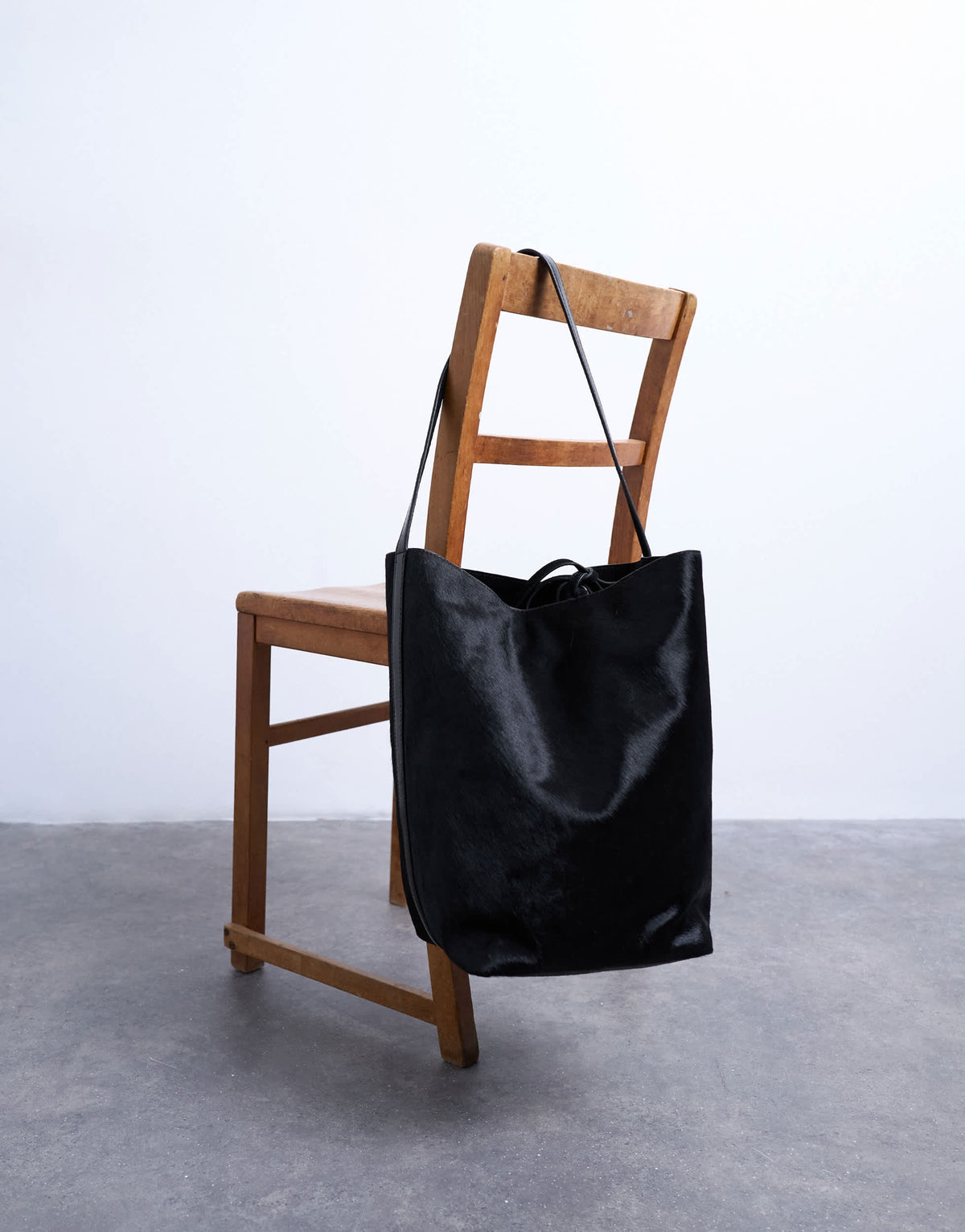 Topshop Luna large hair on real leather tote bag in black