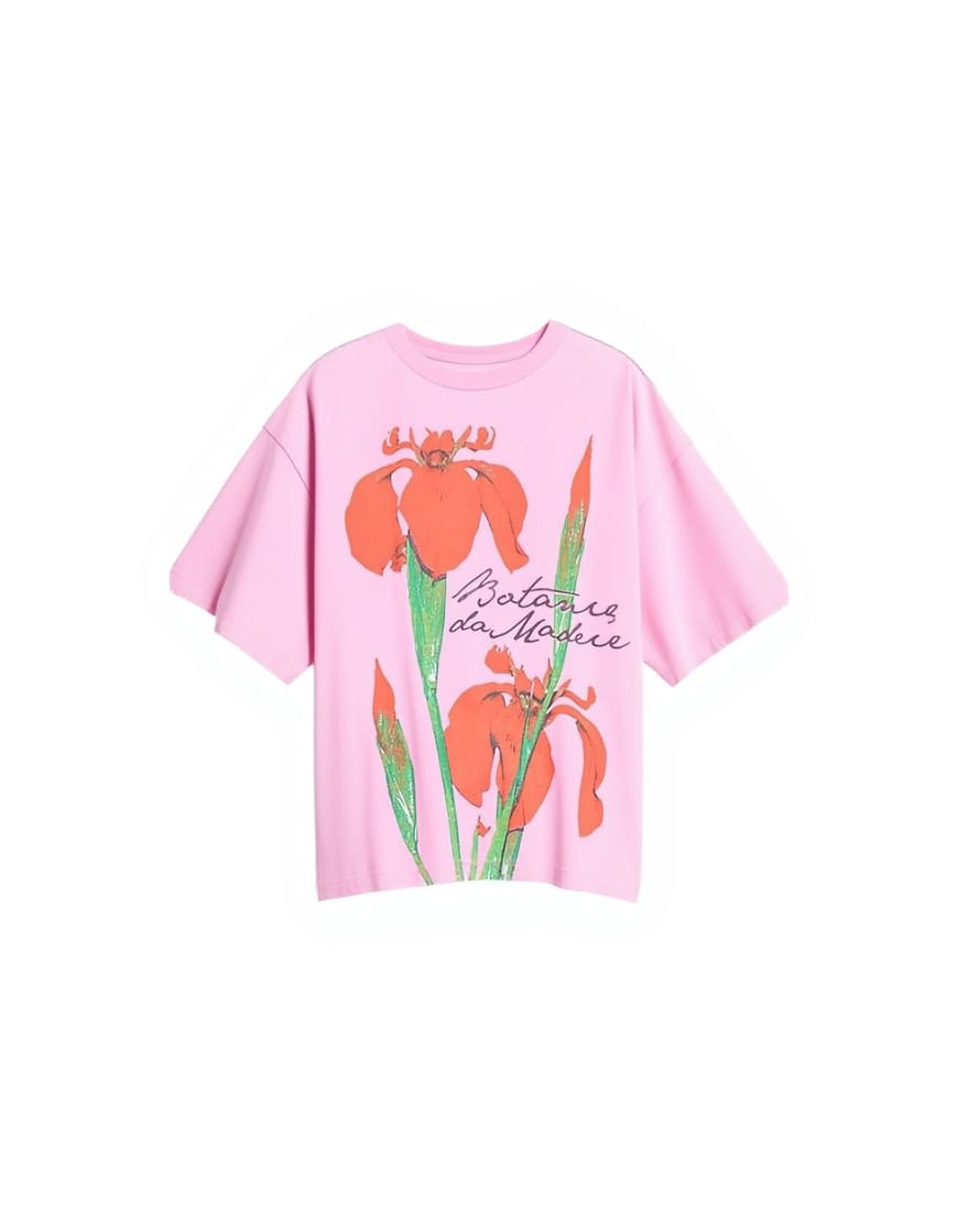 Topshop graphic floral print oversized tee in pink