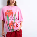 Topshop Oversize-T-Shirt mit grafischem Blumenmuster in Rosa