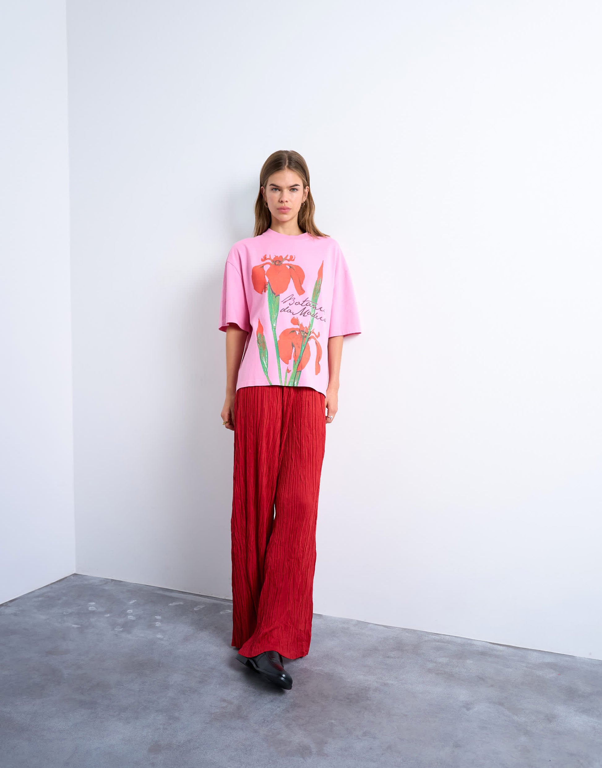Topshop graphic floral print oversized tee in pink