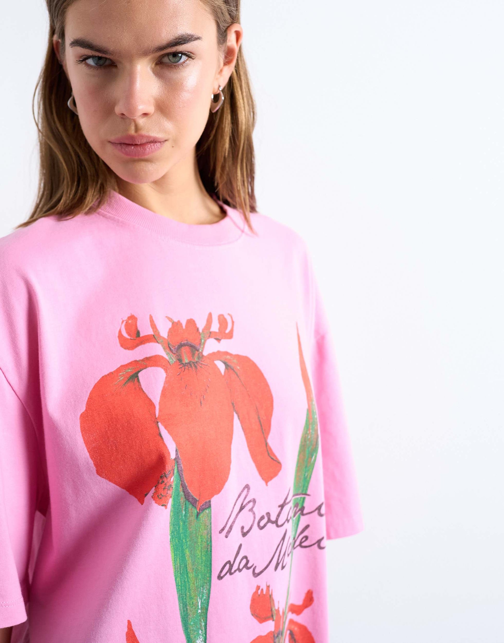 Topshop graphic floral print oversized tee in pink