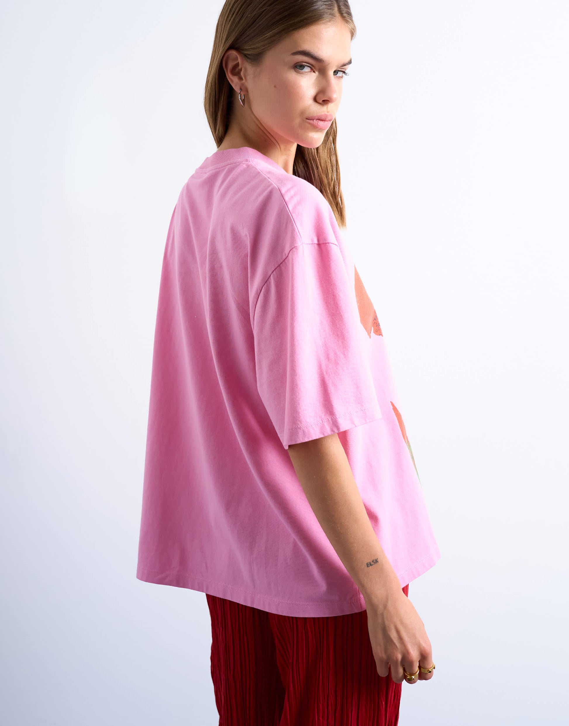 Topshop graphic floral print oversized tee in pink