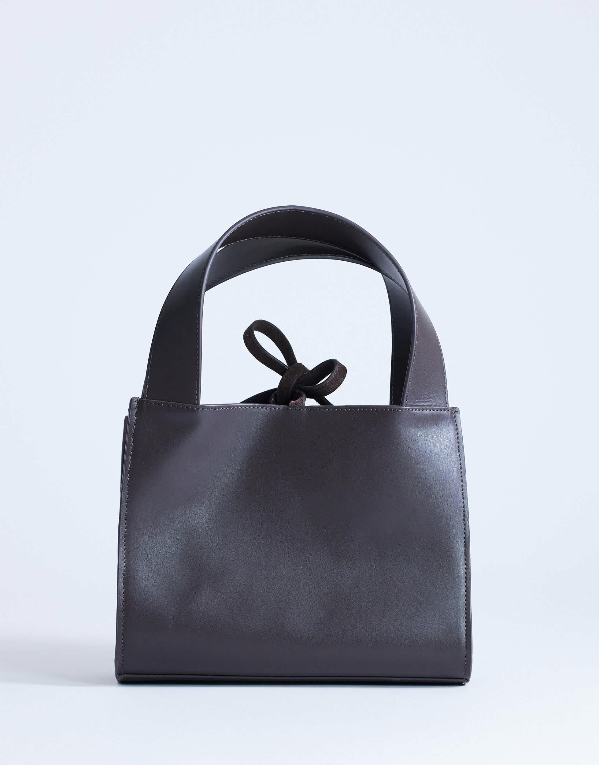 Topshop Sandy small real suede and leather grab bag with tie fastening in chocolate