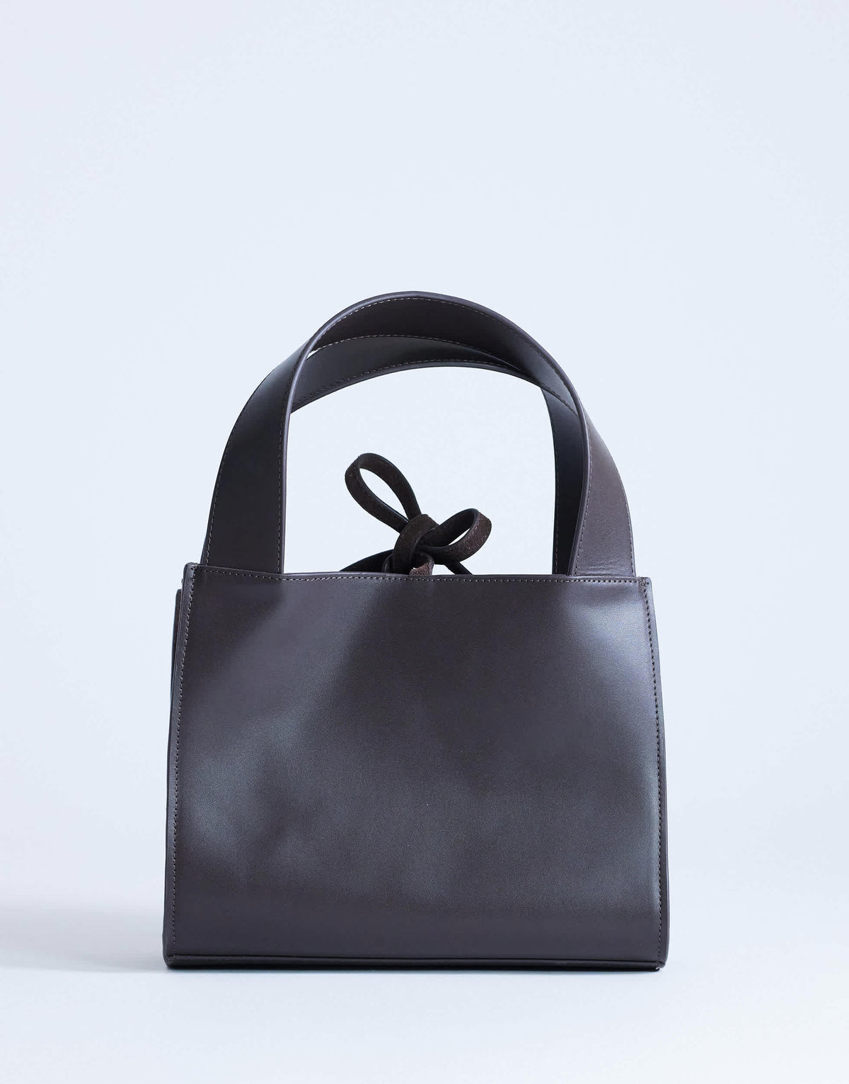 Topshop Sandy small real suede and leather grab bag with tie fastening in chocolate