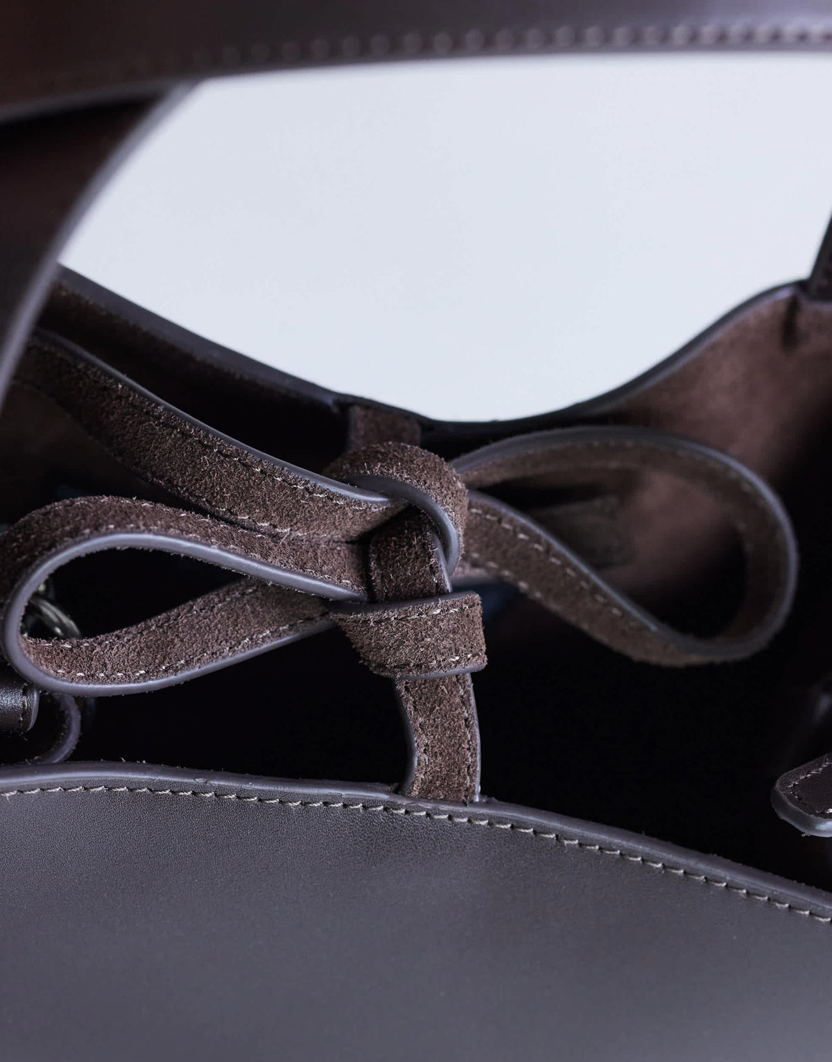 Topshop Sandy small real suede and leather grab bag with tie fastening in chocolate