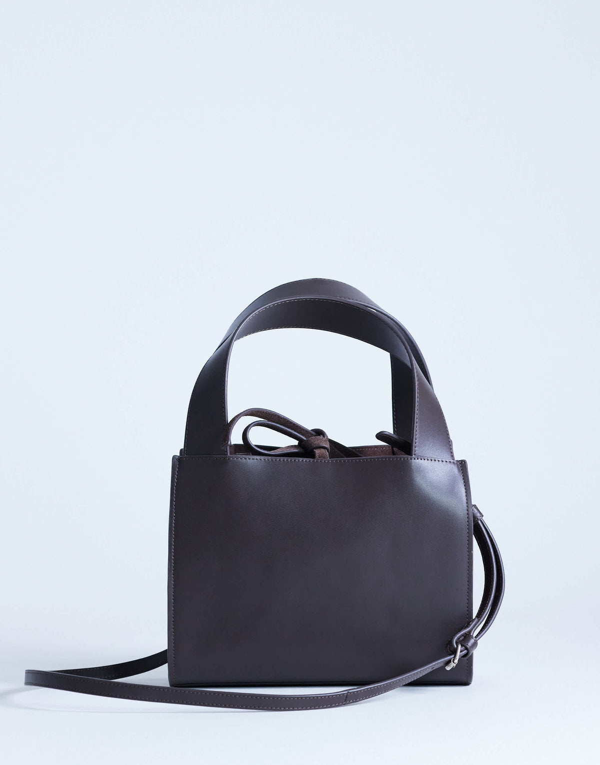 Topshop Sandy small real suede and leather grab bag with tie fastening in chocolate