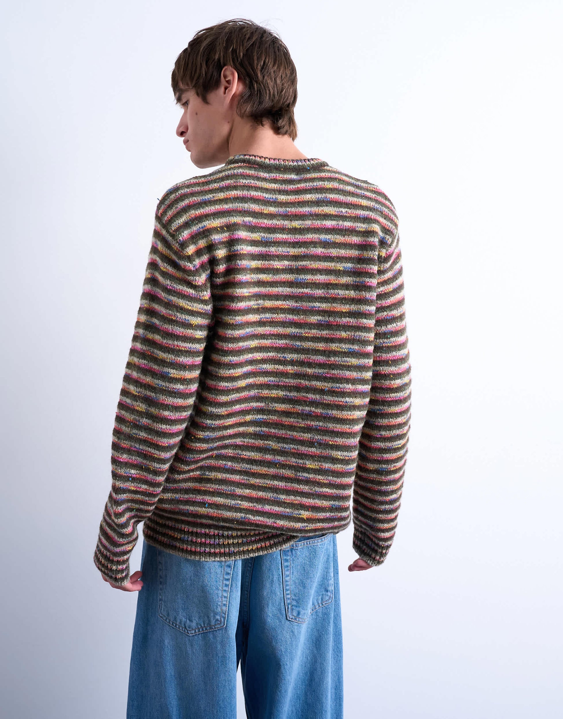 Topman regular fit knitted twist stripe jumper in khaki