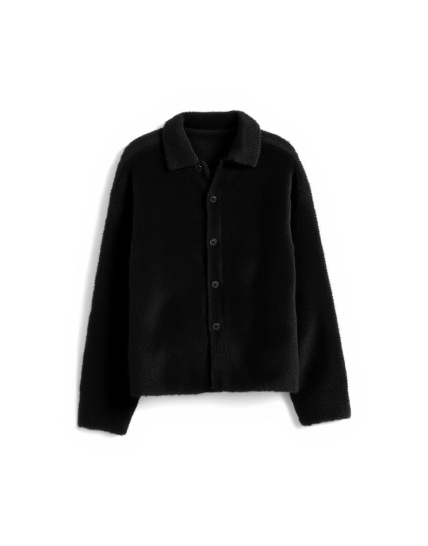 Topman fluffy knit cardigan in black
