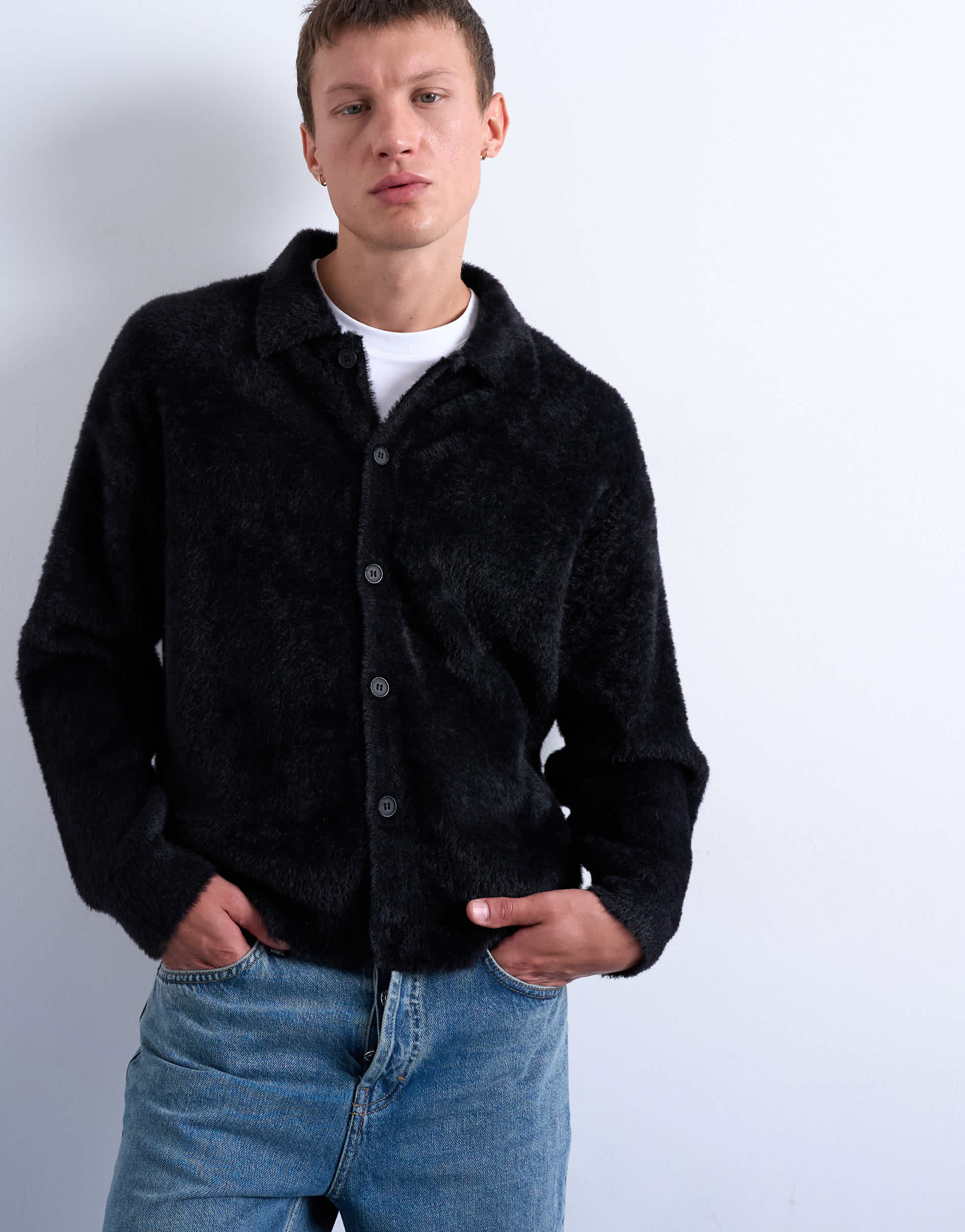 Gilet en maille duveteuse Topman noir