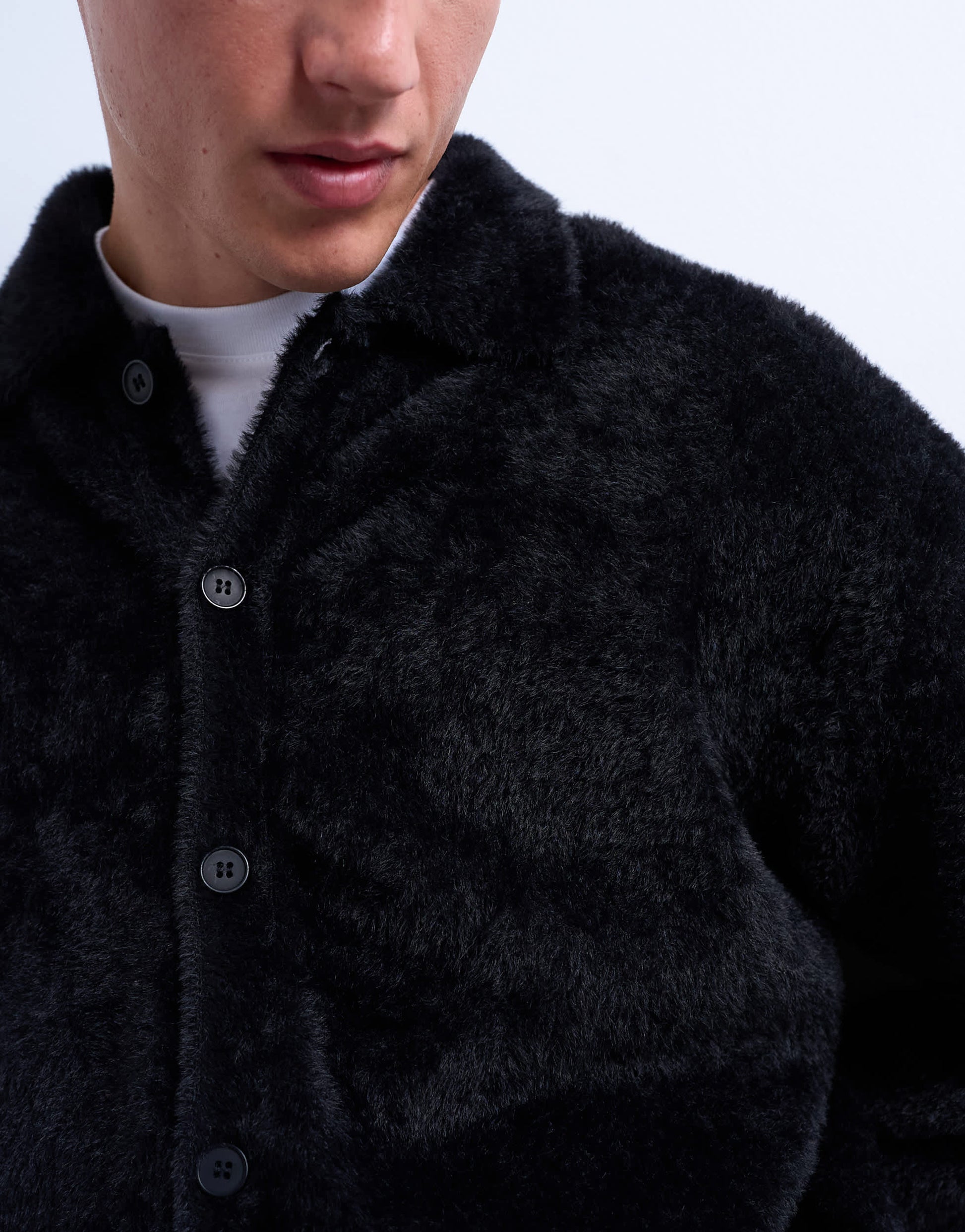 Topman fluffy knit cardigan in black