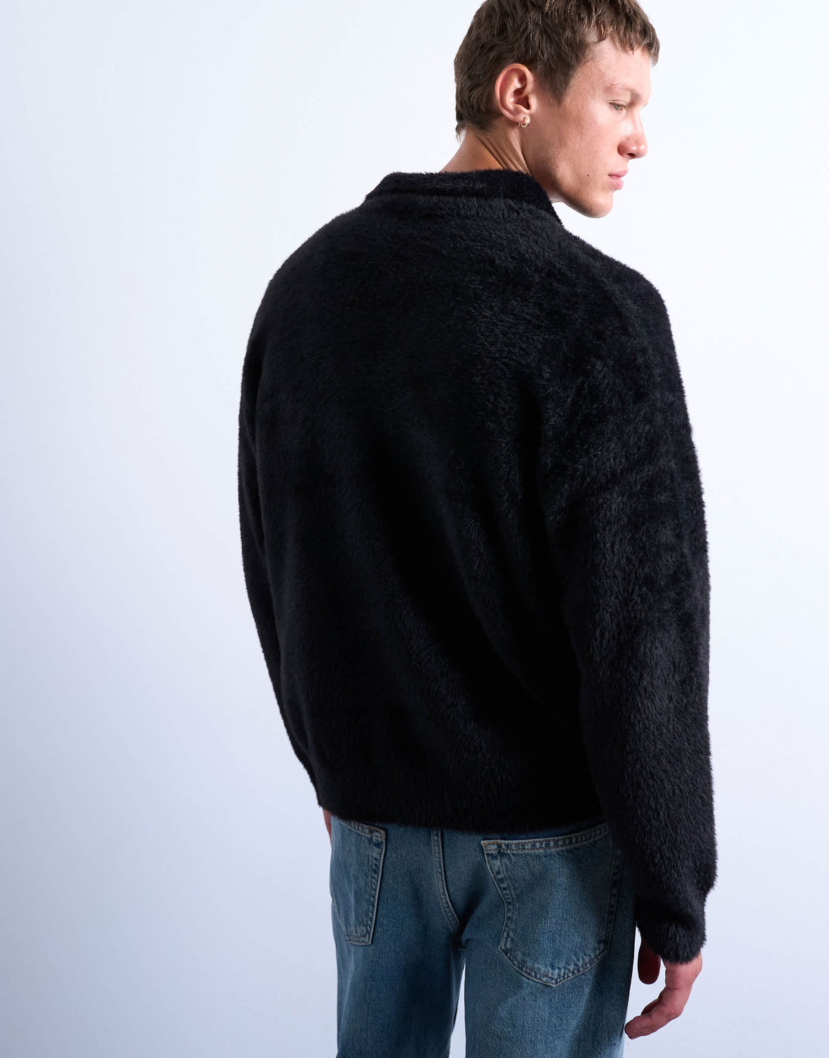 Topman fluffy knit cardigan in black