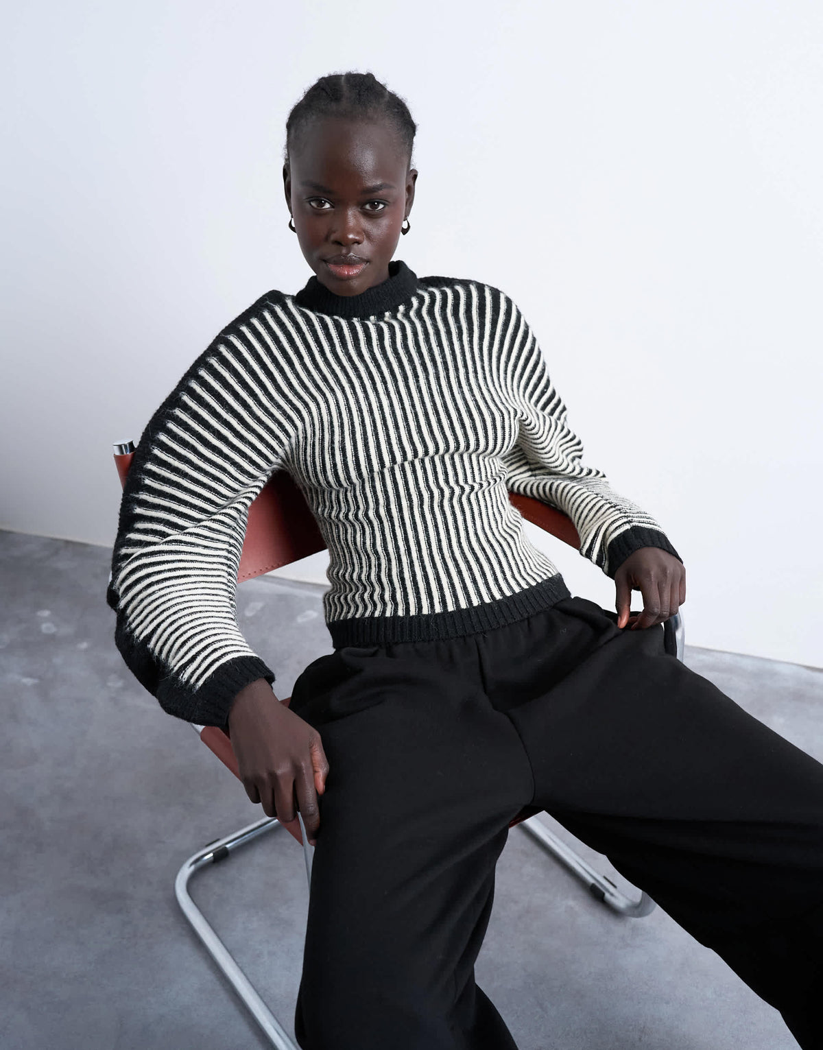 Topshop cocoon plated ribbed jumper in black and white