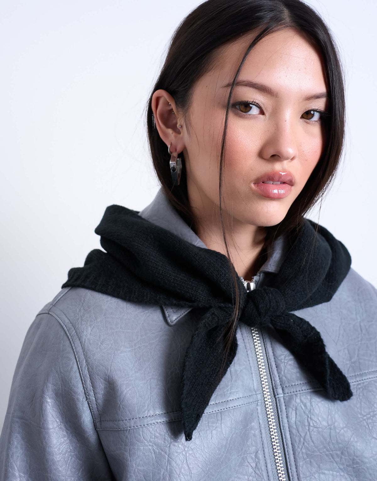 Topshop Heidi hooded scarf in black