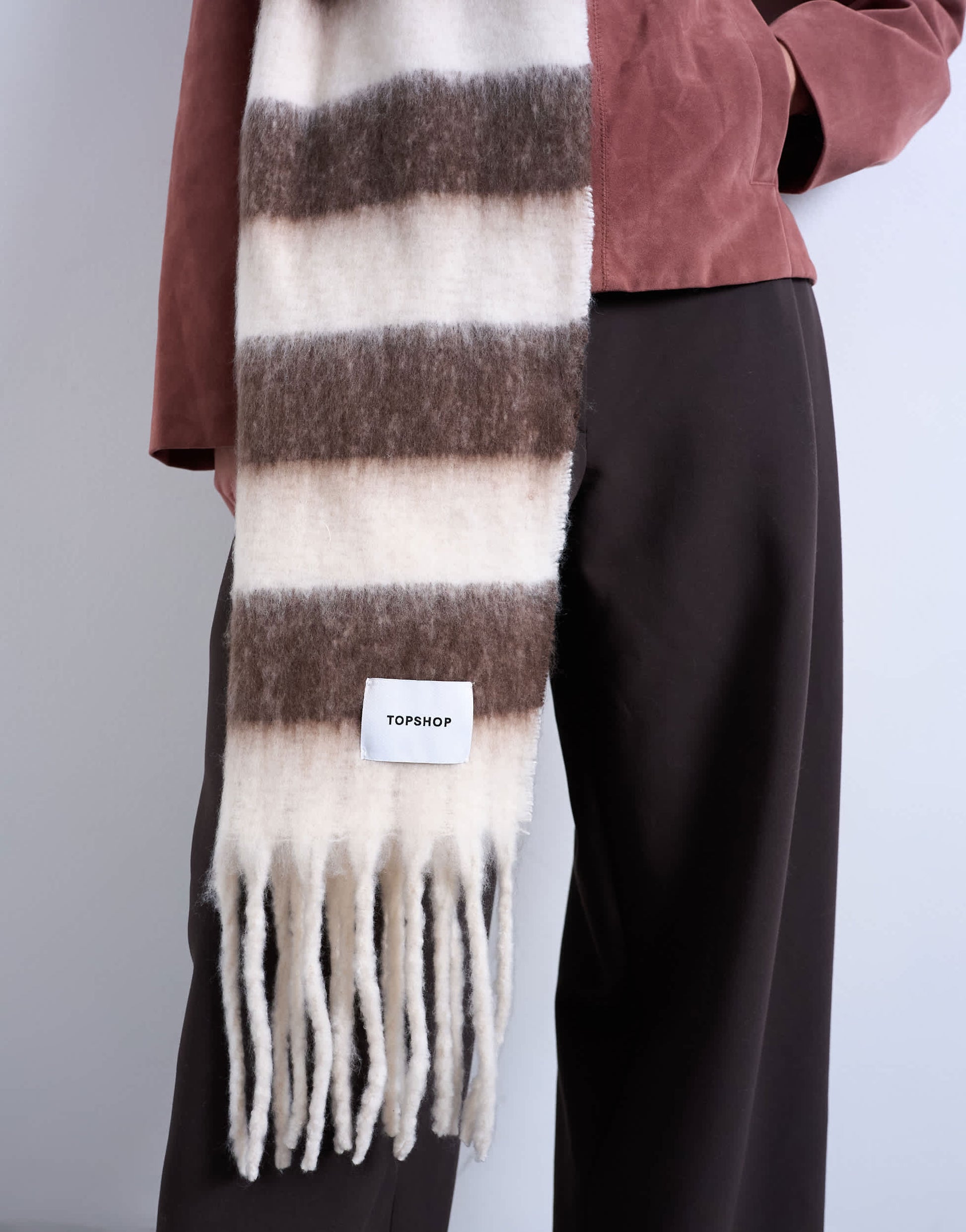 Topshop Sydney blanket scarf in brown & white stripe