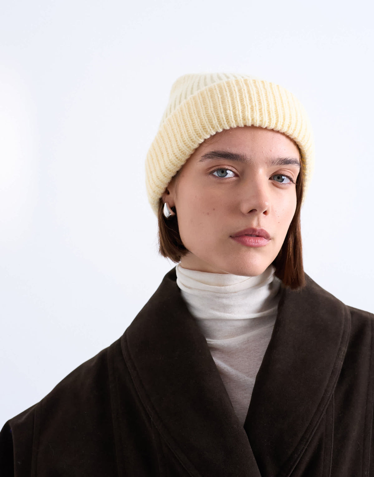 Topshop Henry ribbed beanie in buttermilk