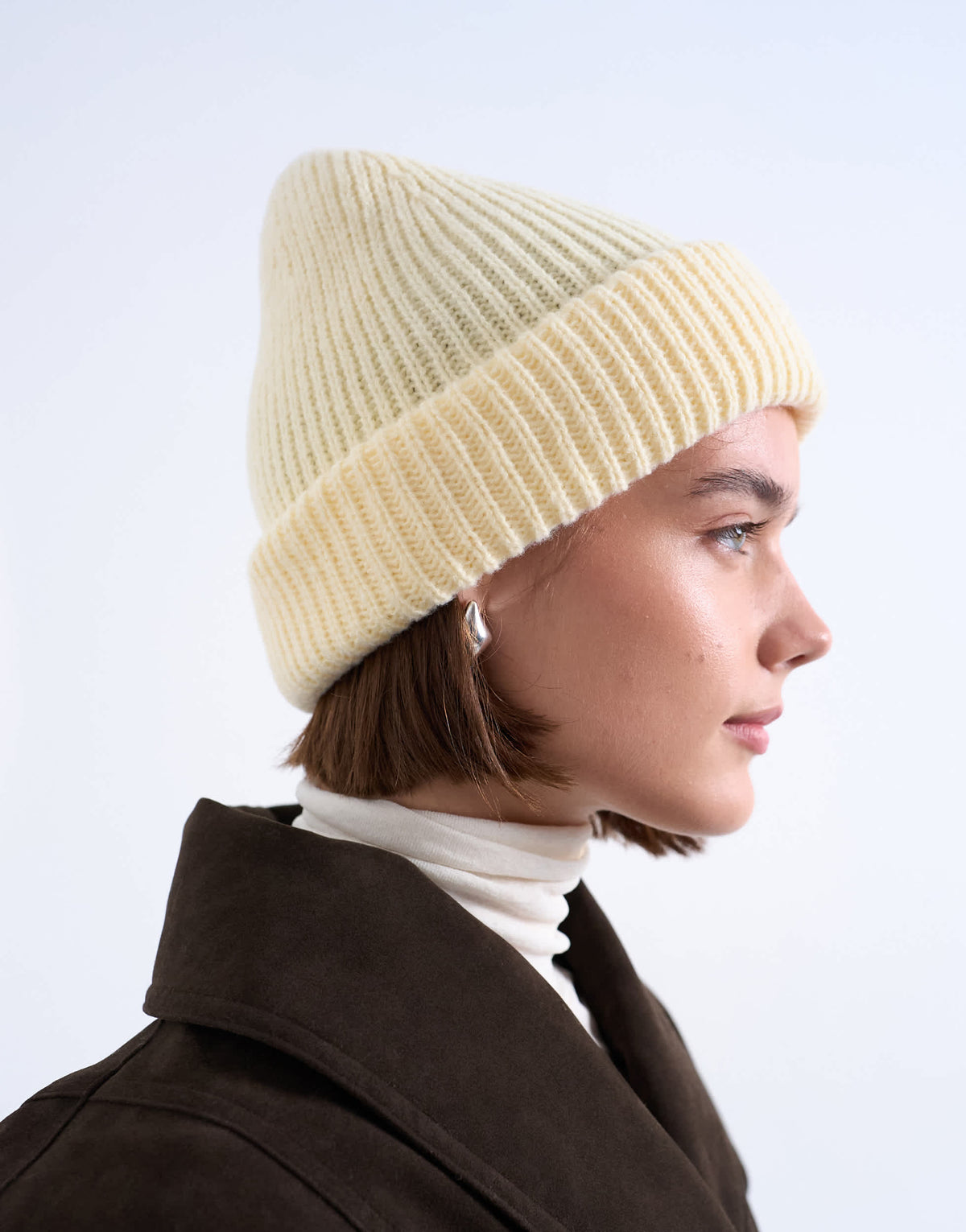 Topshop Henry ribbed beanie in buttermilk