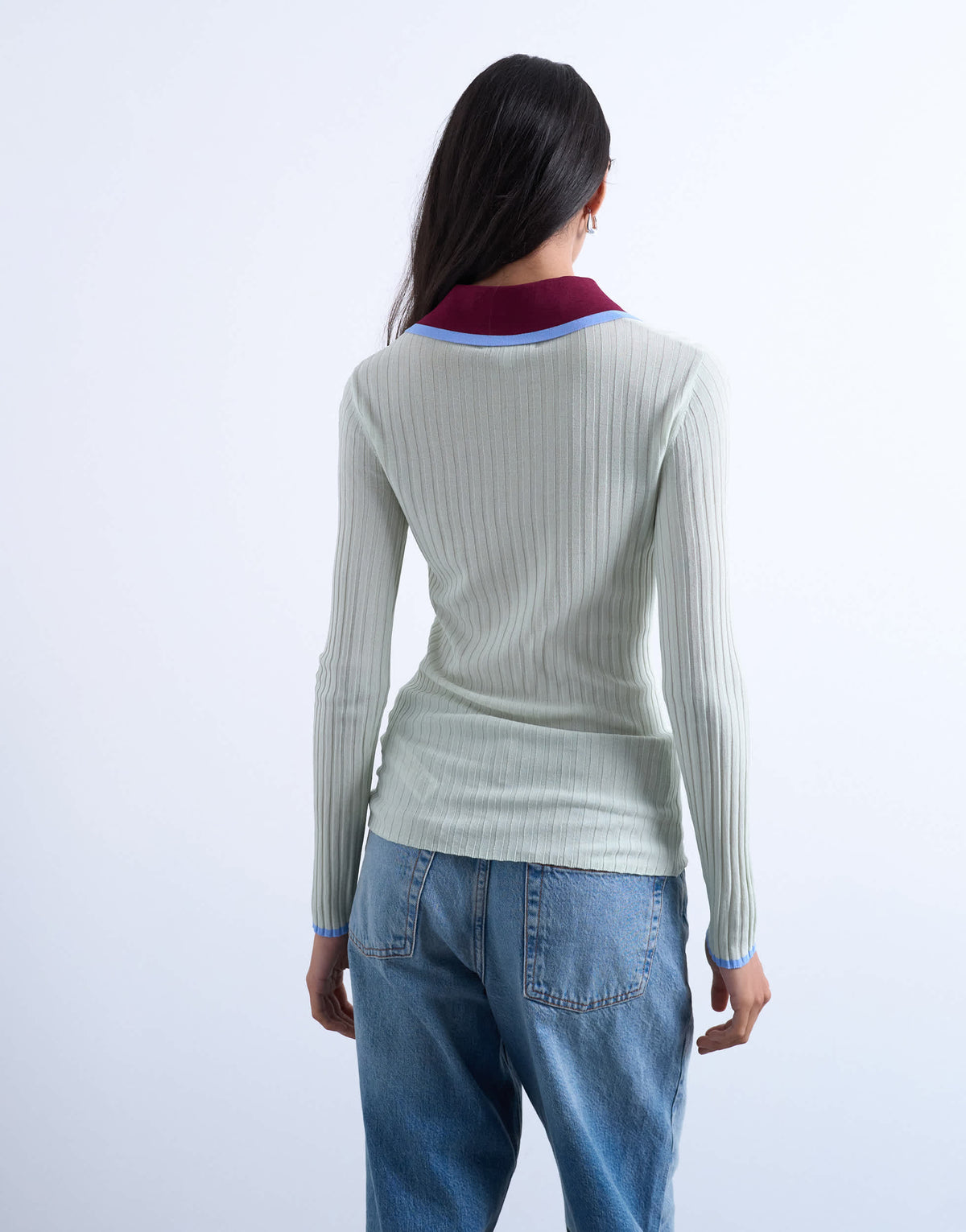 Topshop knitted contrast collar sheer rib polo in mint