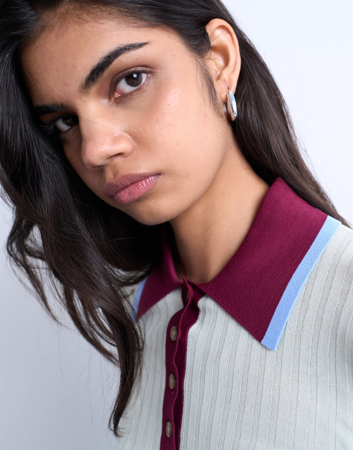 Topshop knitted contrast collar sheer rib polo in mint