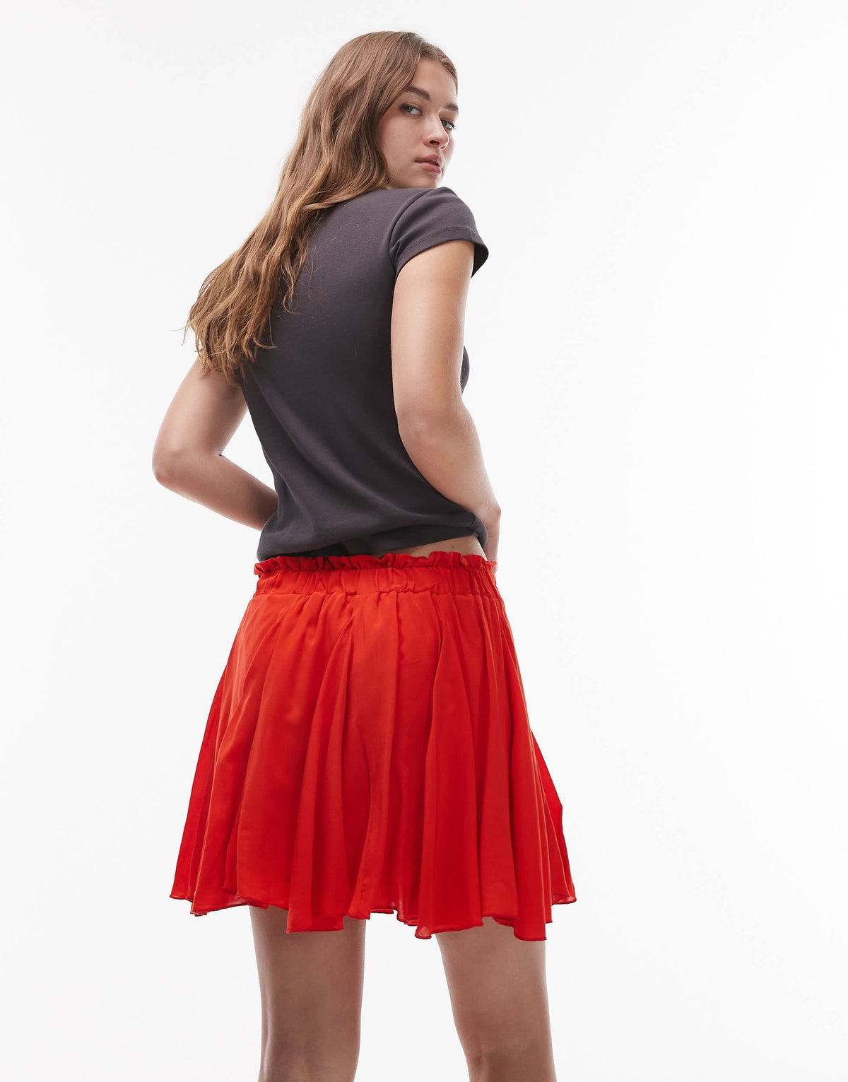Topshop cotton flippy mini skirt with godets in red