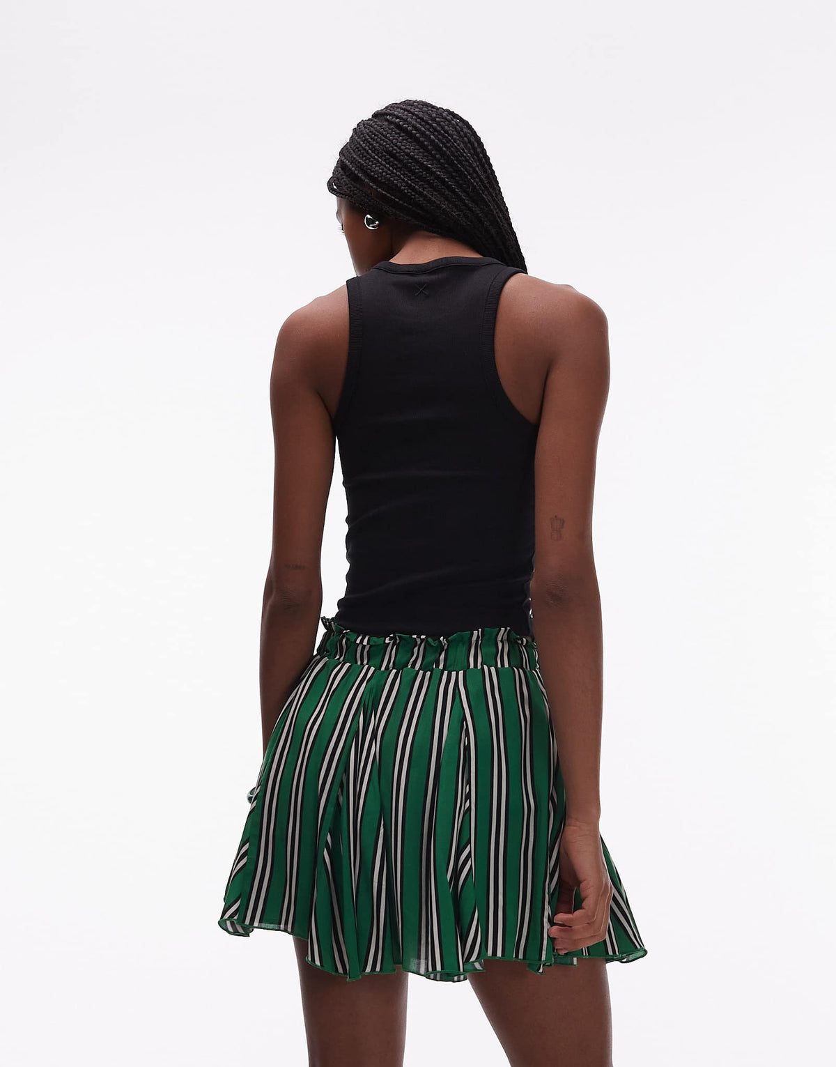 Topshop cotton flippy mini skirt with godets in green stripe