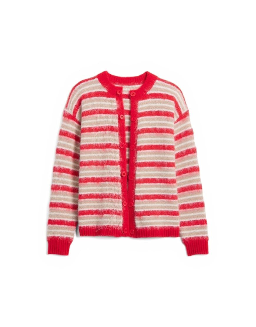 Topman fluffy stripe crew cardigan red