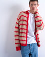 Topman fluffy stripe crew cardigan red