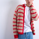 Topman fluffy stripe crew cardigan red