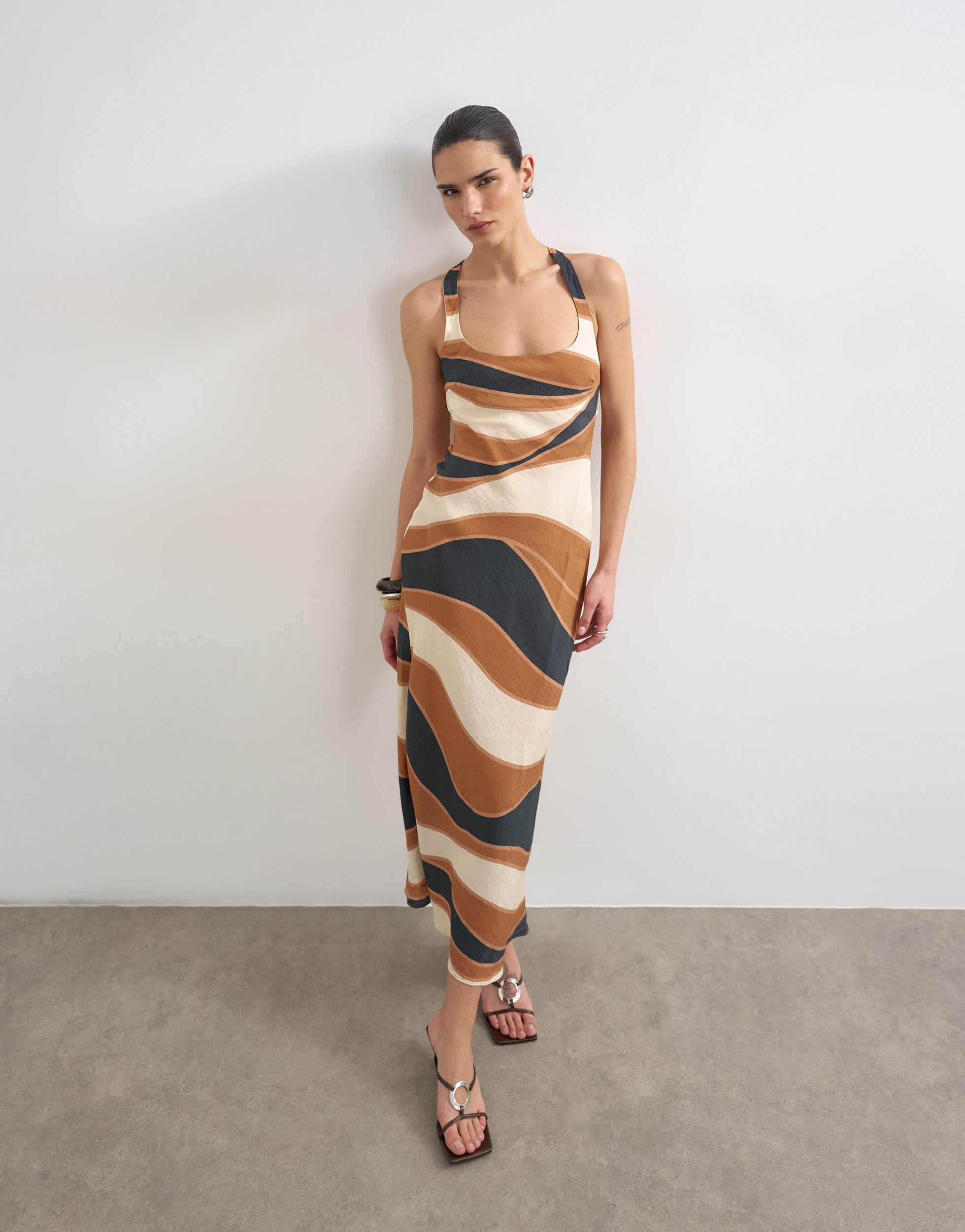 Topshop cross back midi cupro dress in boutique stripe