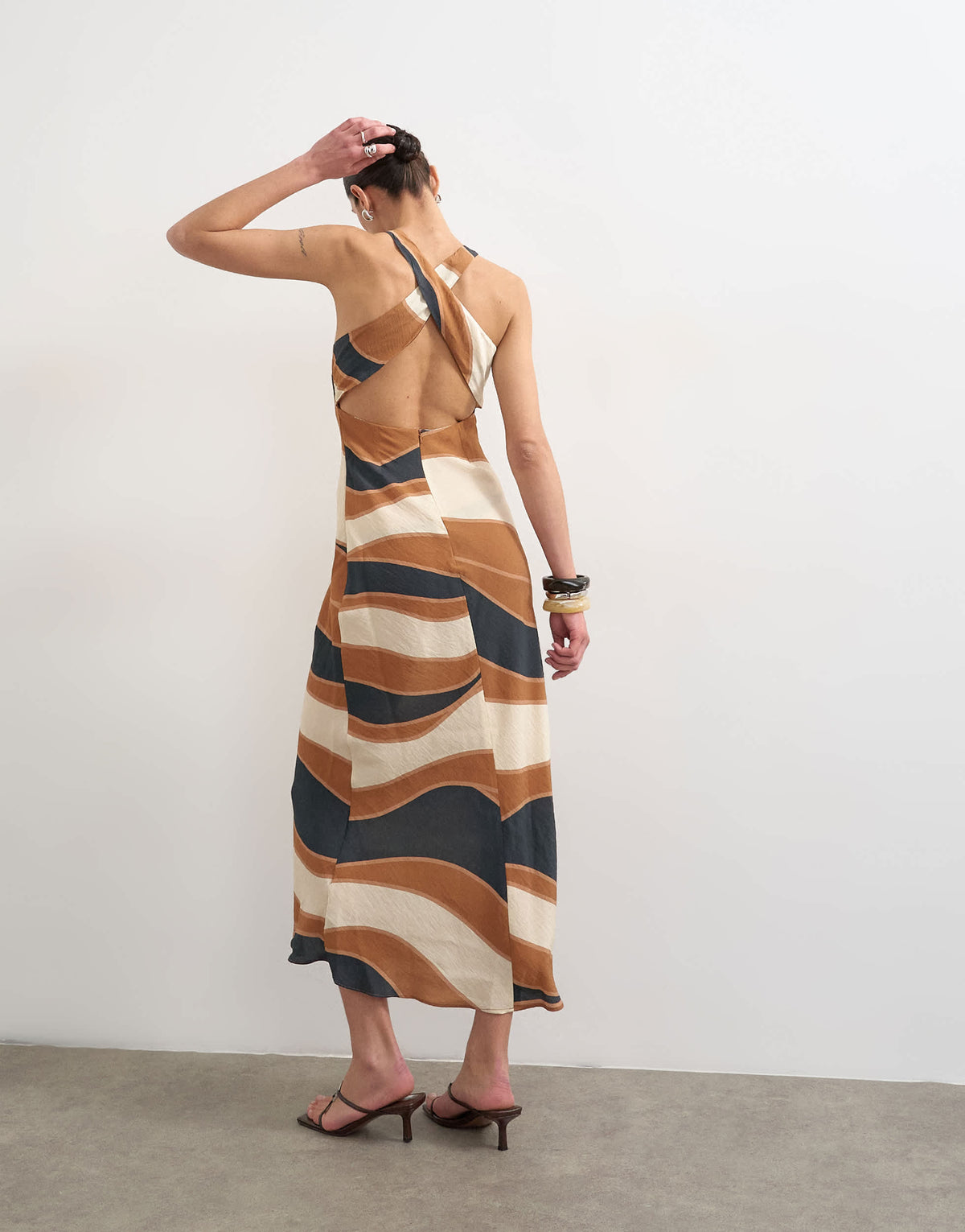 Topshop cross back midi cupro dress in boutique stripe